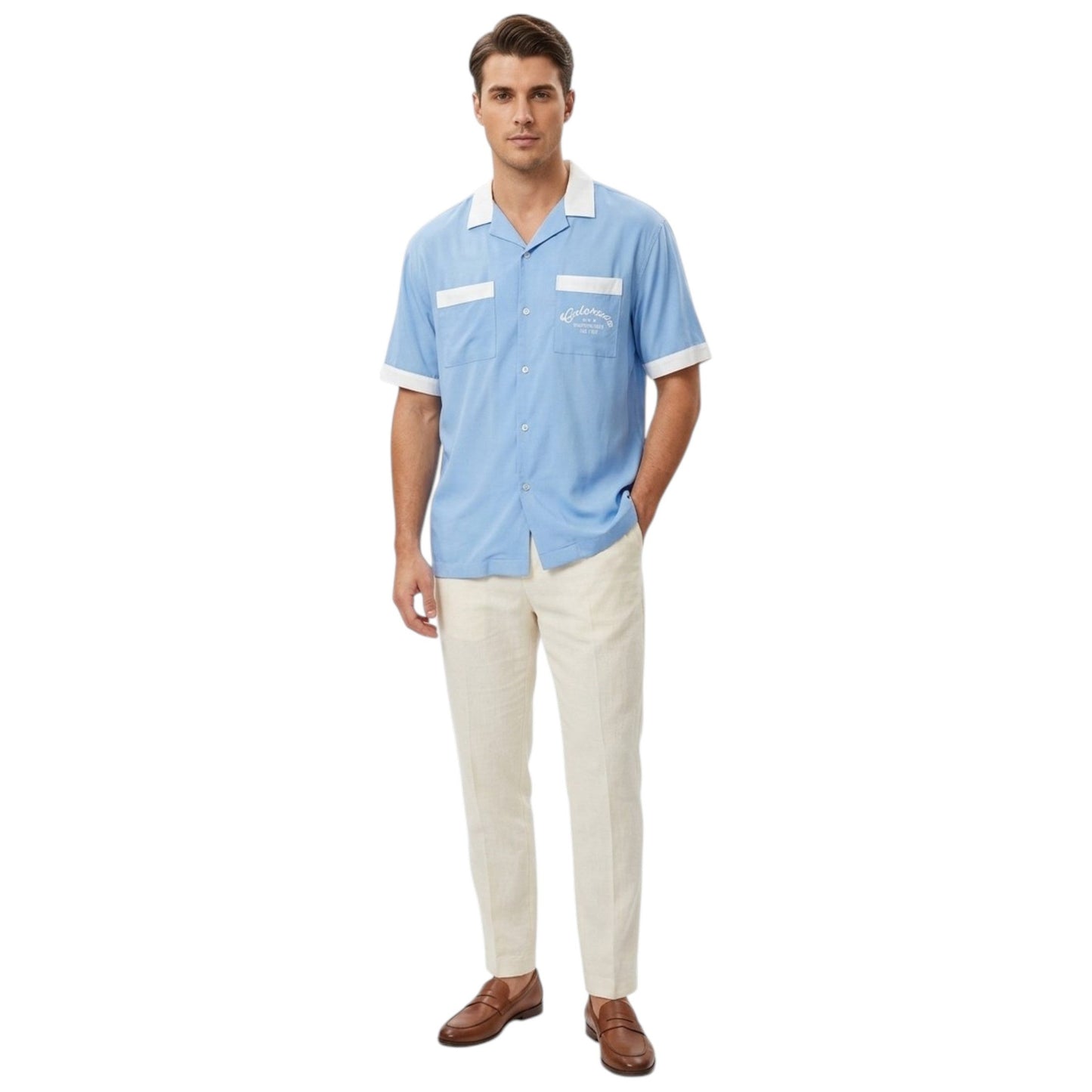Men's ColorBlocked Dress-Shirt,Blue