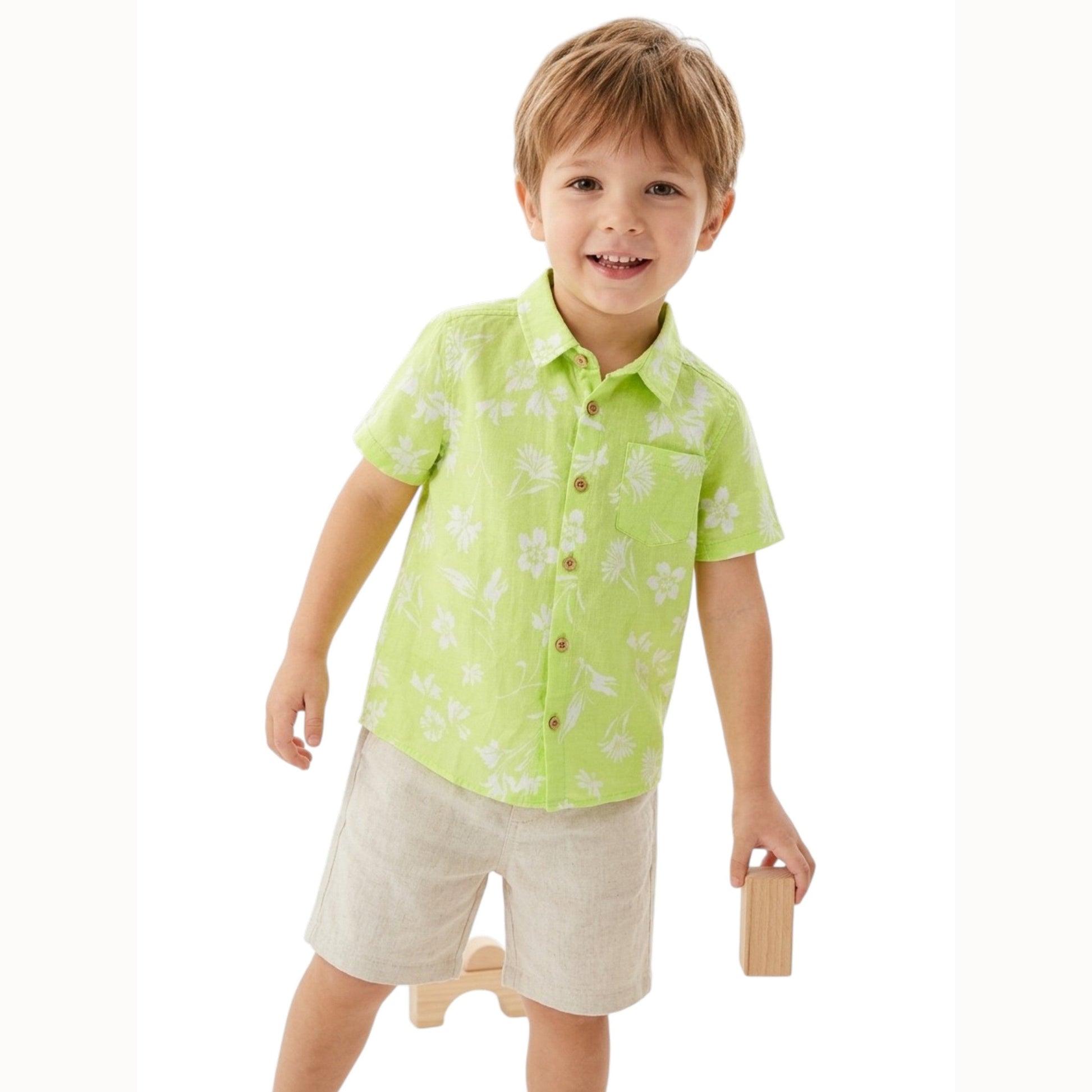 Kids Boy's Printed Dress-Shirt,Light Green