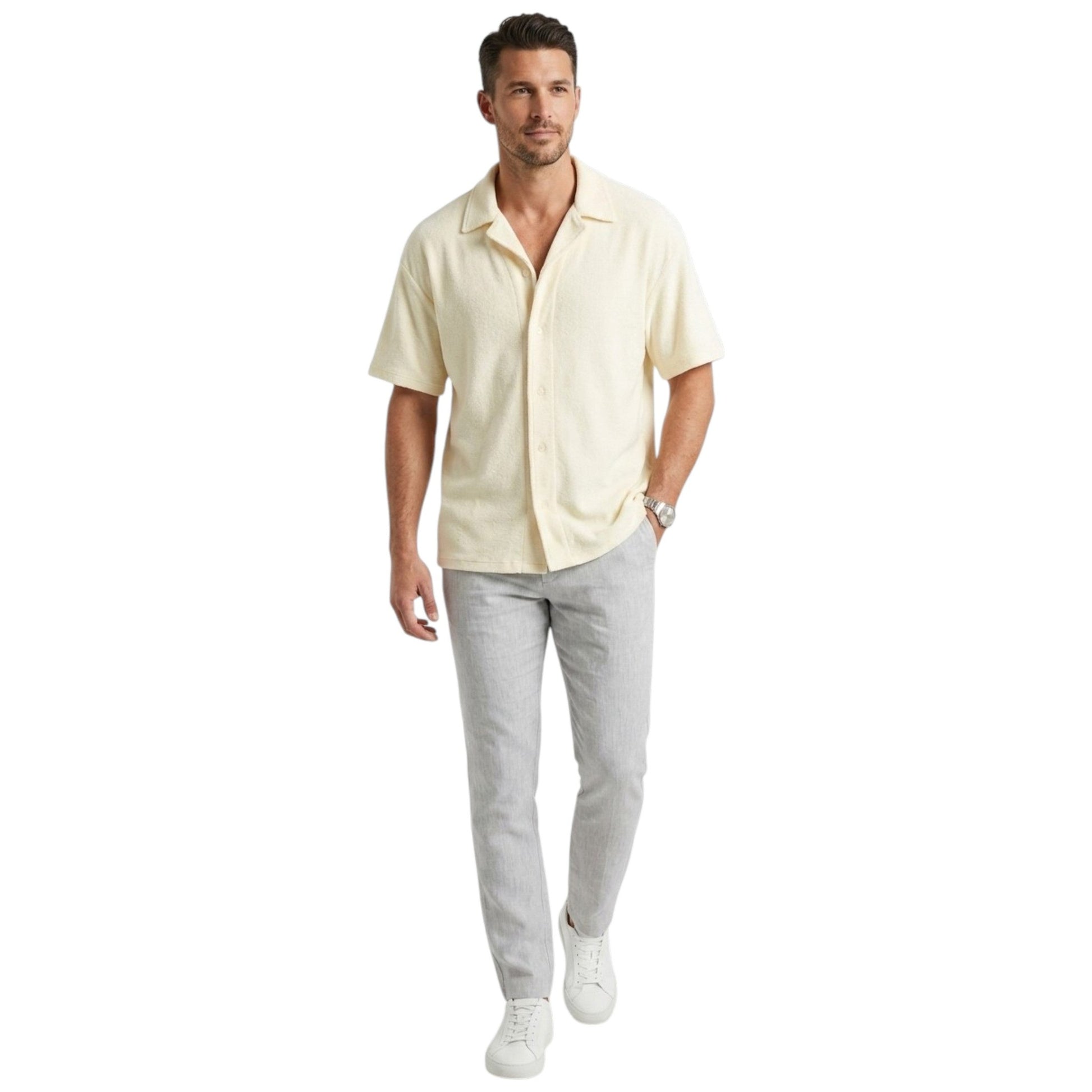 Men's Textured Dress-Shirt,Off White