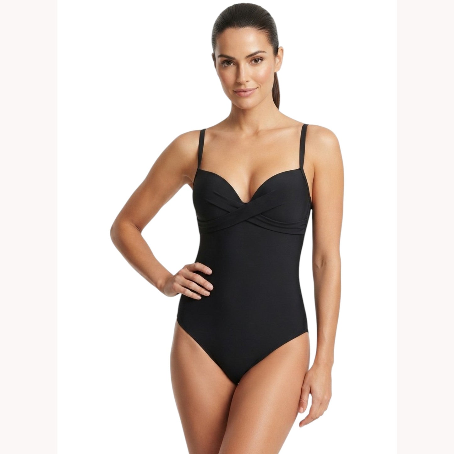 Women's Plain Solid One Piece Swimsuit,Black