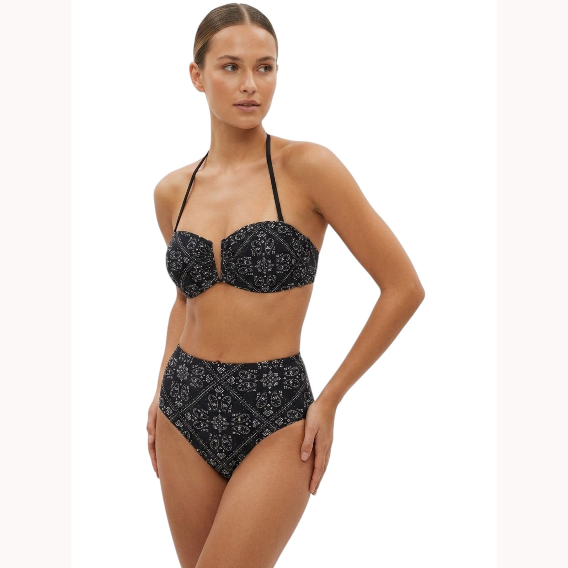 Women's Printed Bikini Top,Black