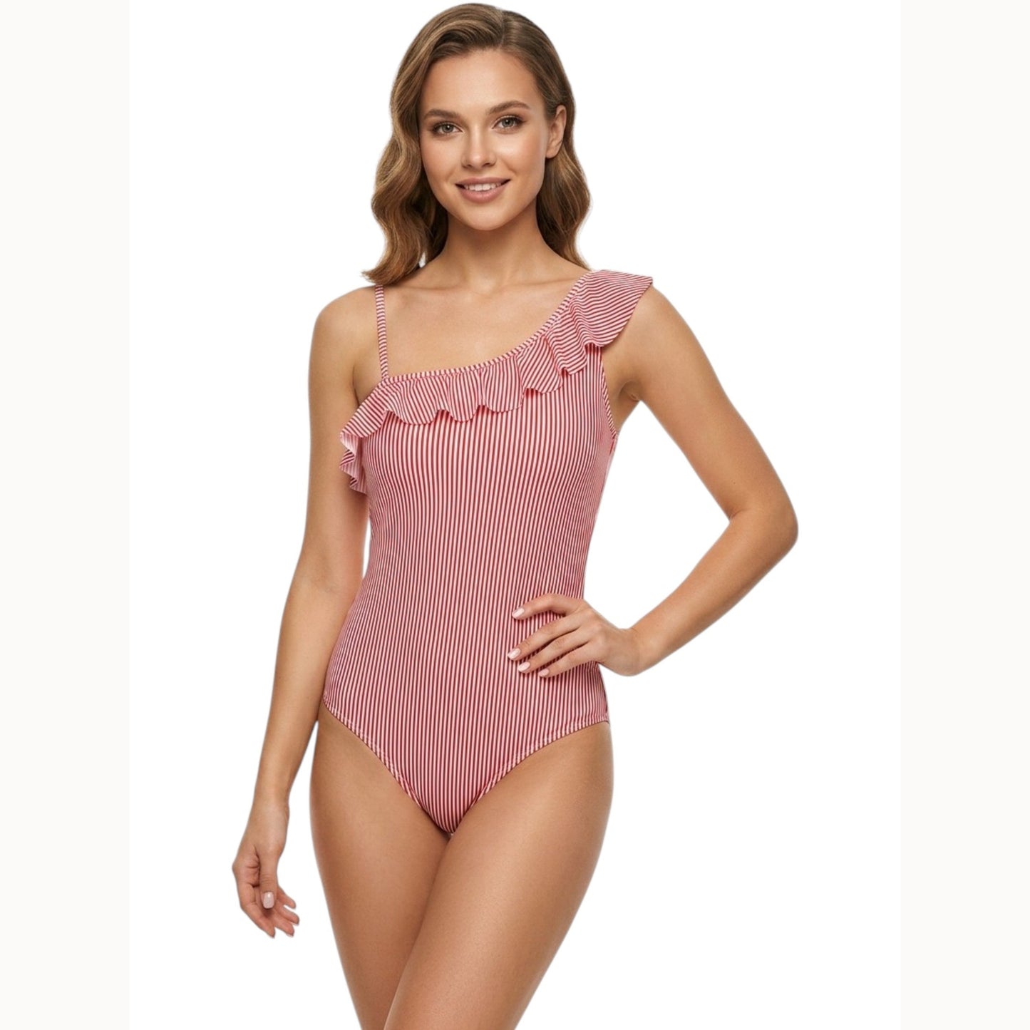 Women's Striped One Pieces Swimsuit,Red/White