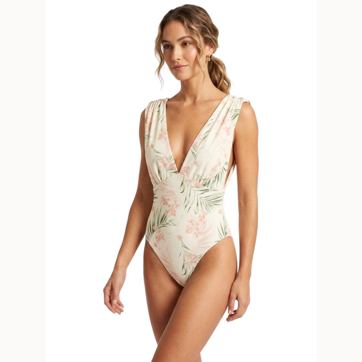 Women's Floral Printed One Pieces Swimsuit,Light Beige