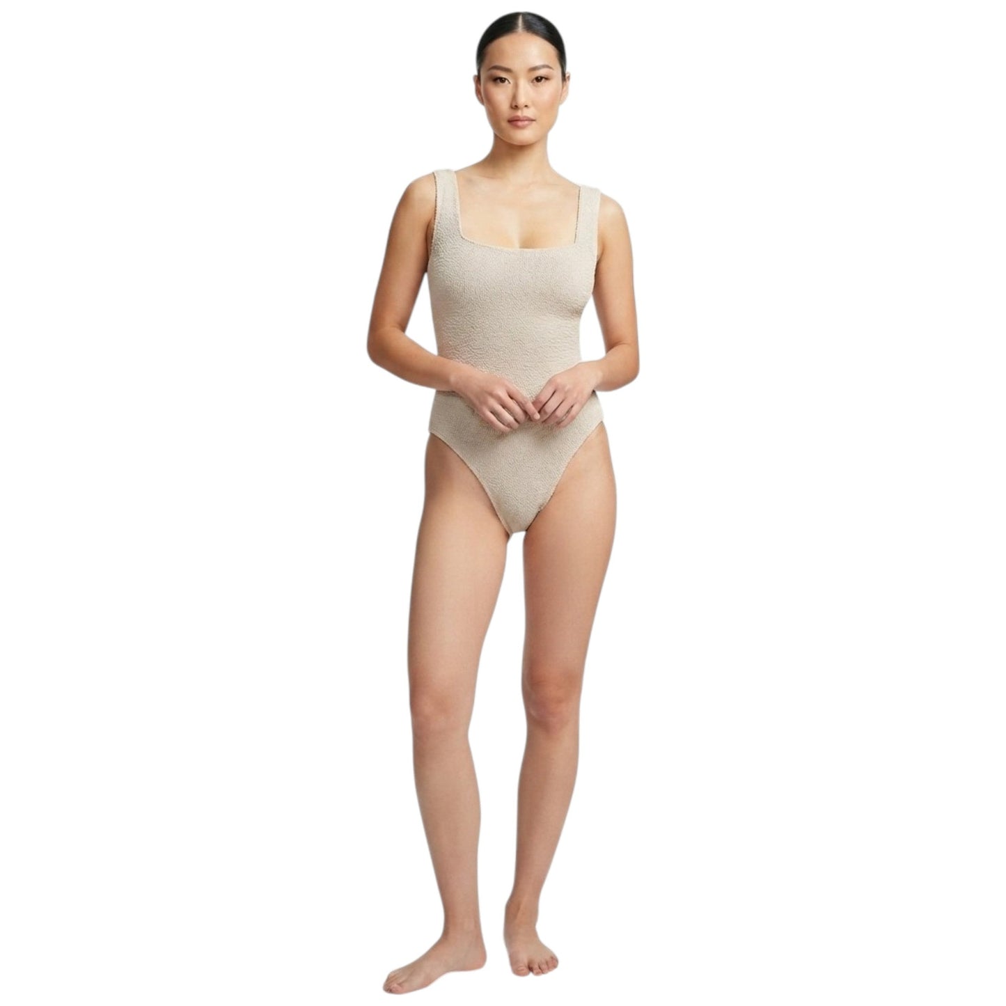 Women's Textured One Piece Swimsuit,Beige