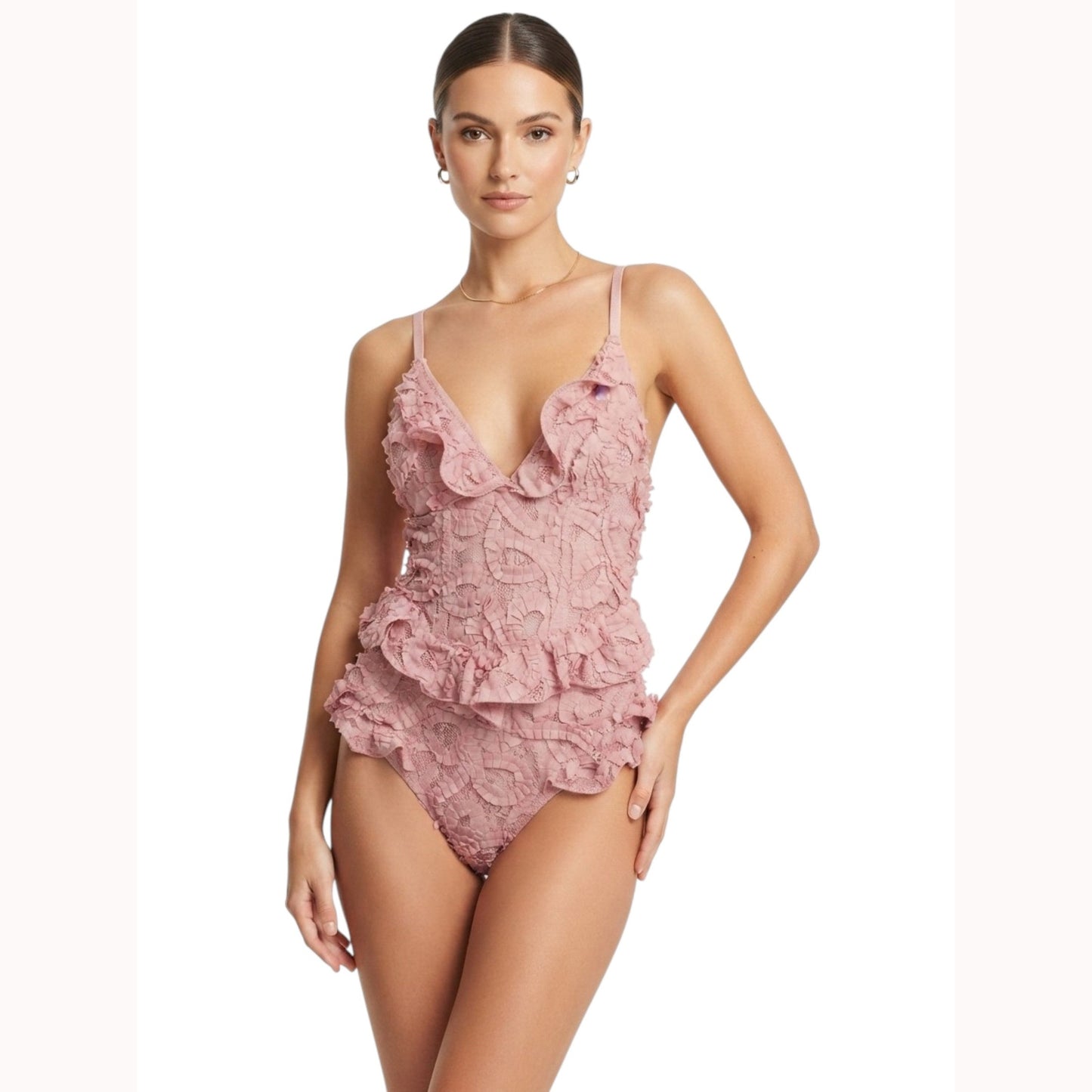 Women's 3D Floral Printed One Pieces Swimsuit,Pink