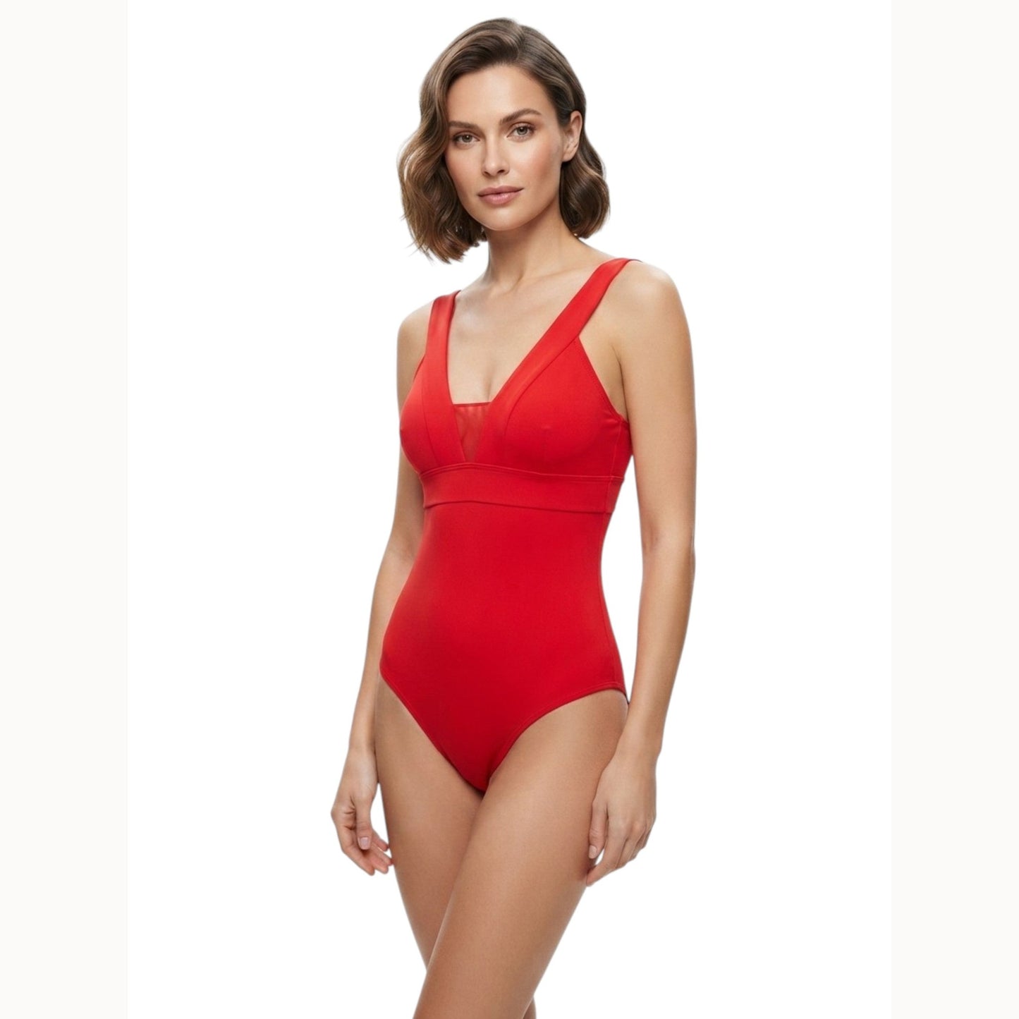 Women's Plain Solid One Pieces Swimsuit,Red