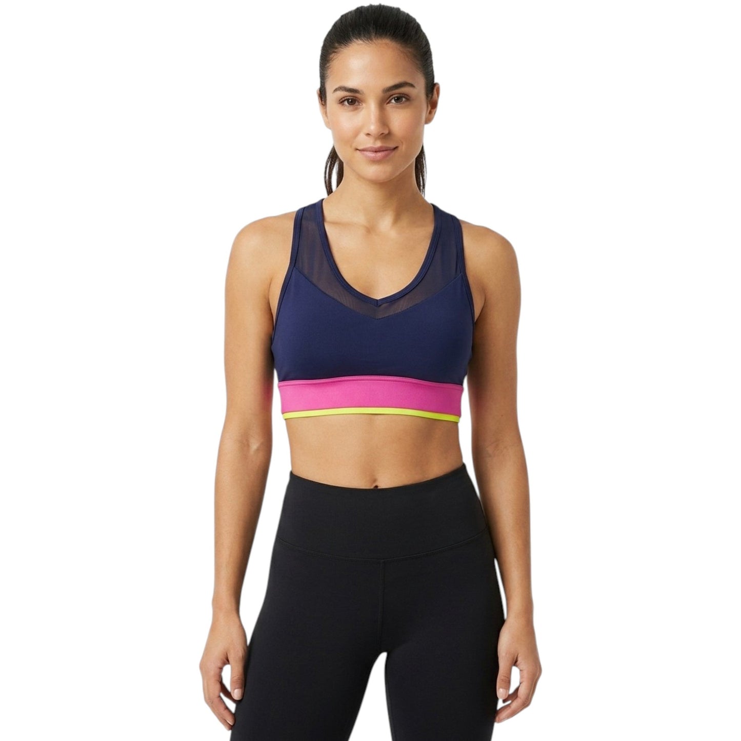 Women's ColorBlocked Sport Crop Top,Navy
