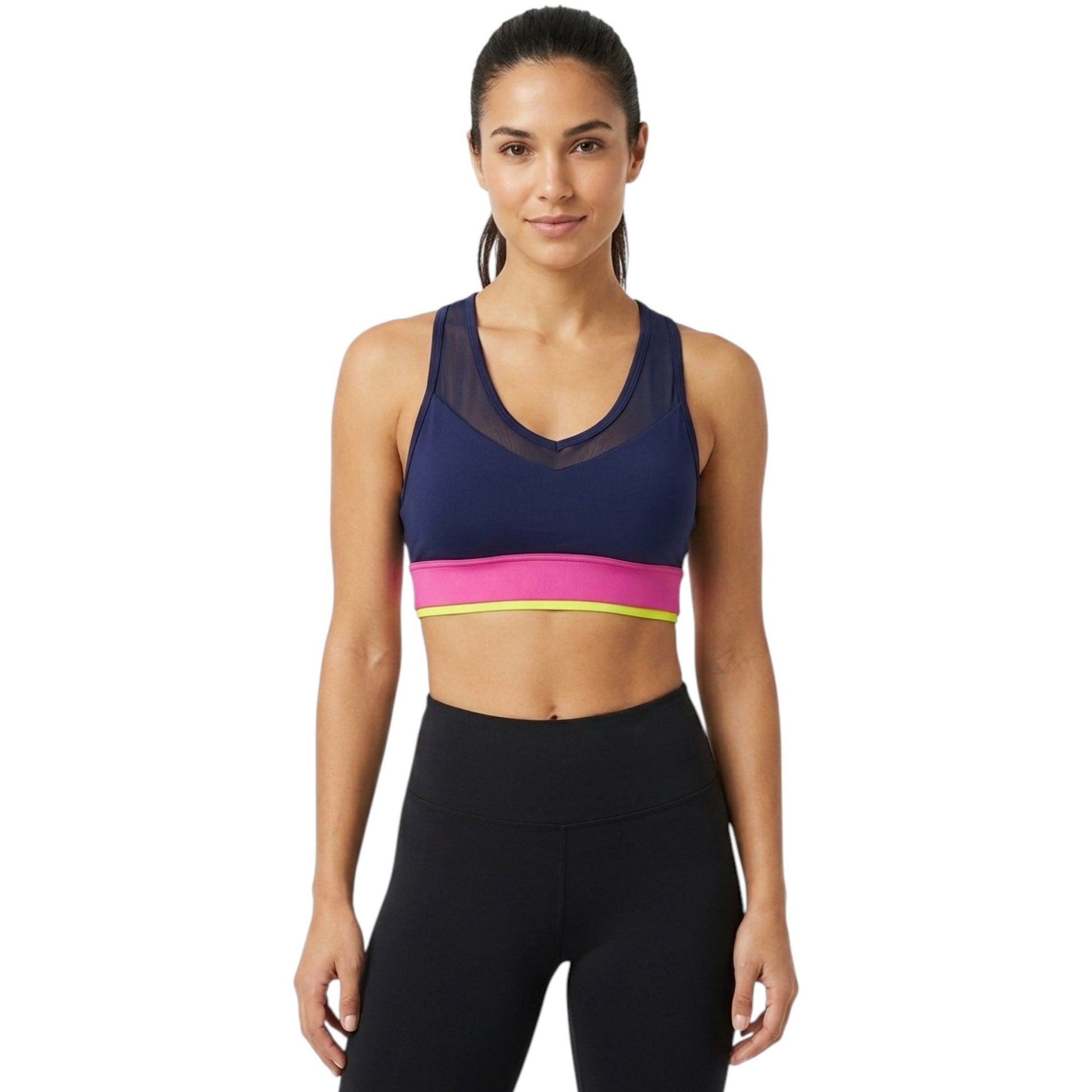 Women's ColorBlocked Sport Crop Top,Navy