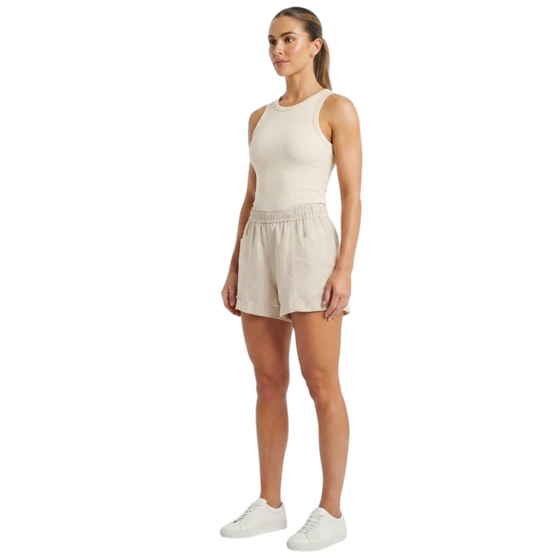 Women's Plain Solid Short,Beige