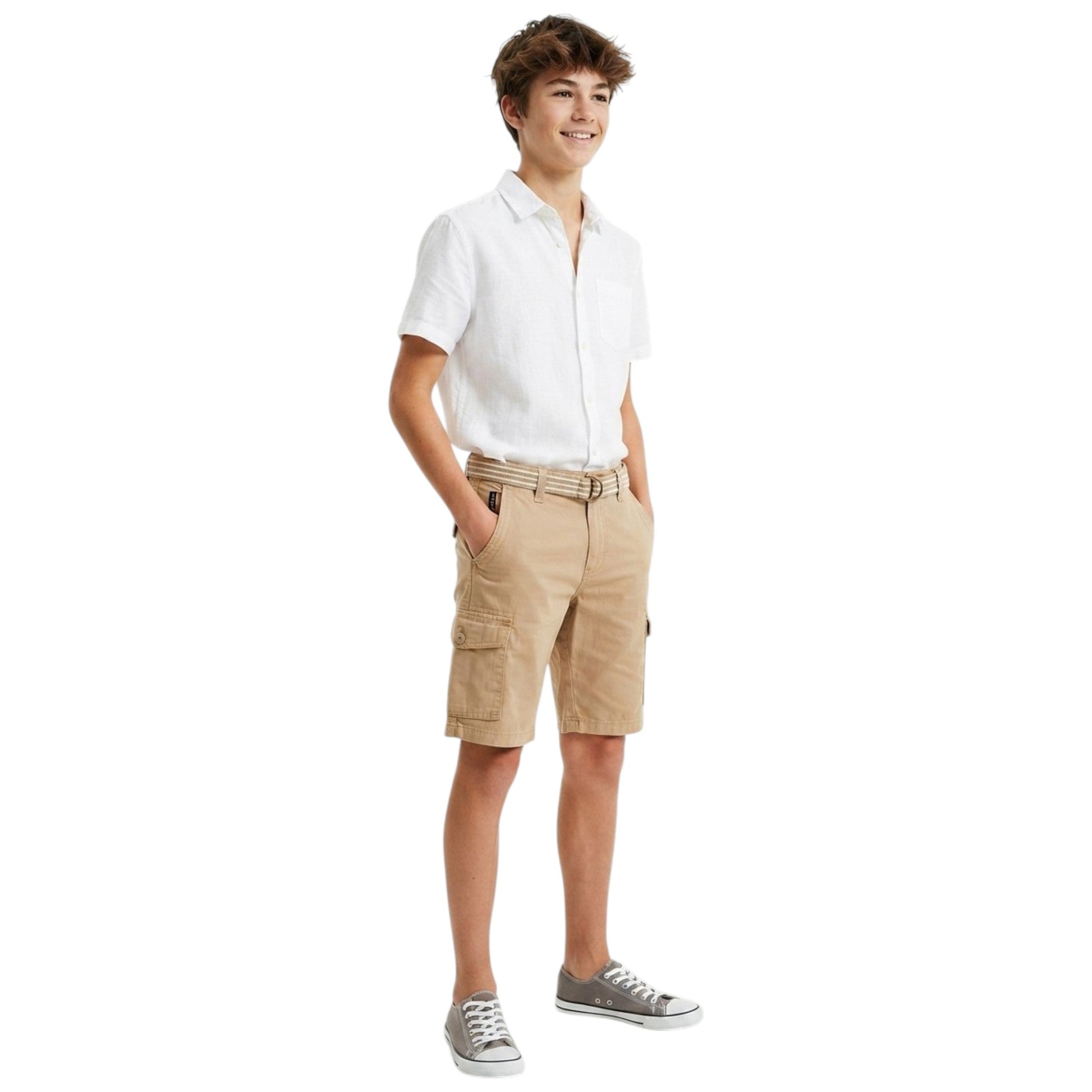 Kids Boy's Plain Short & Belt,Beige