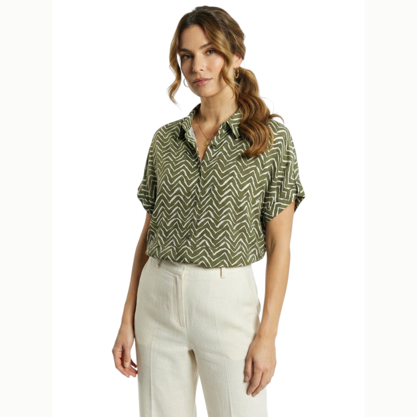 Women's Printed Dress Shirt,Olive