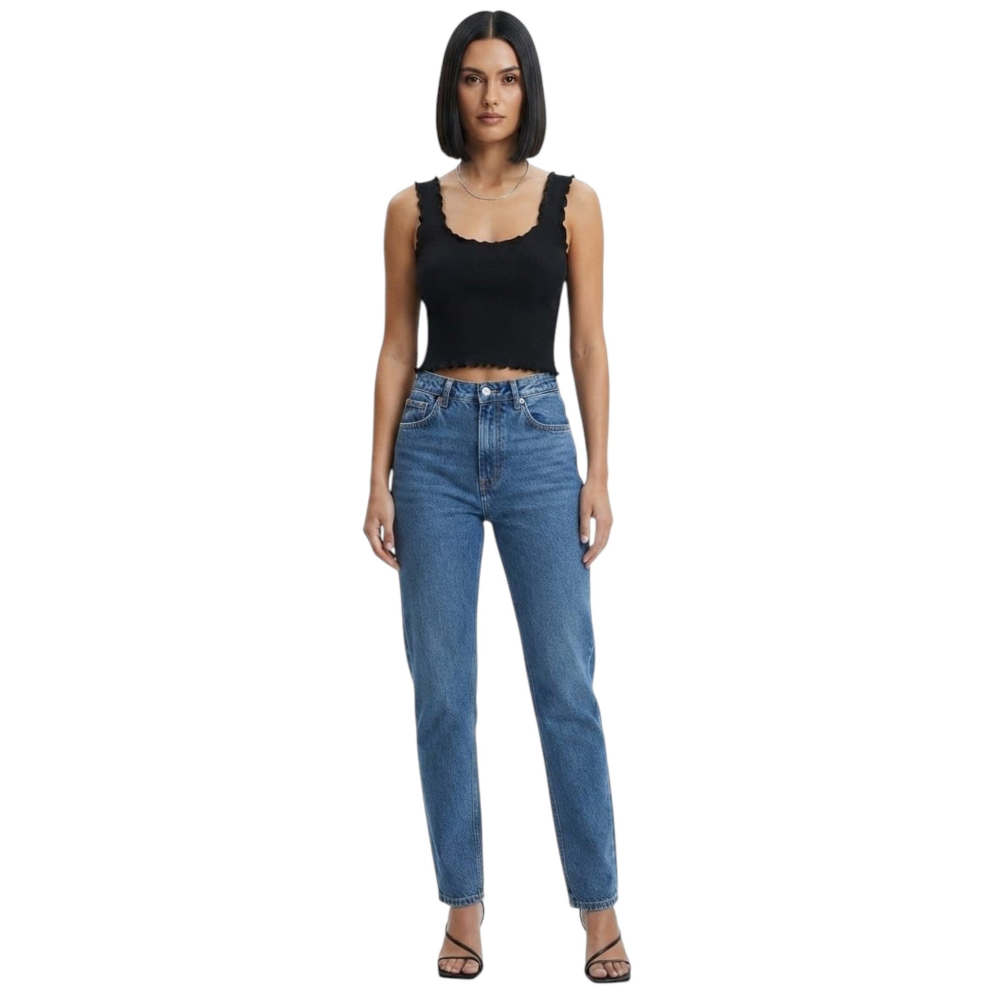 Women's Ribbed Crop Top,Black