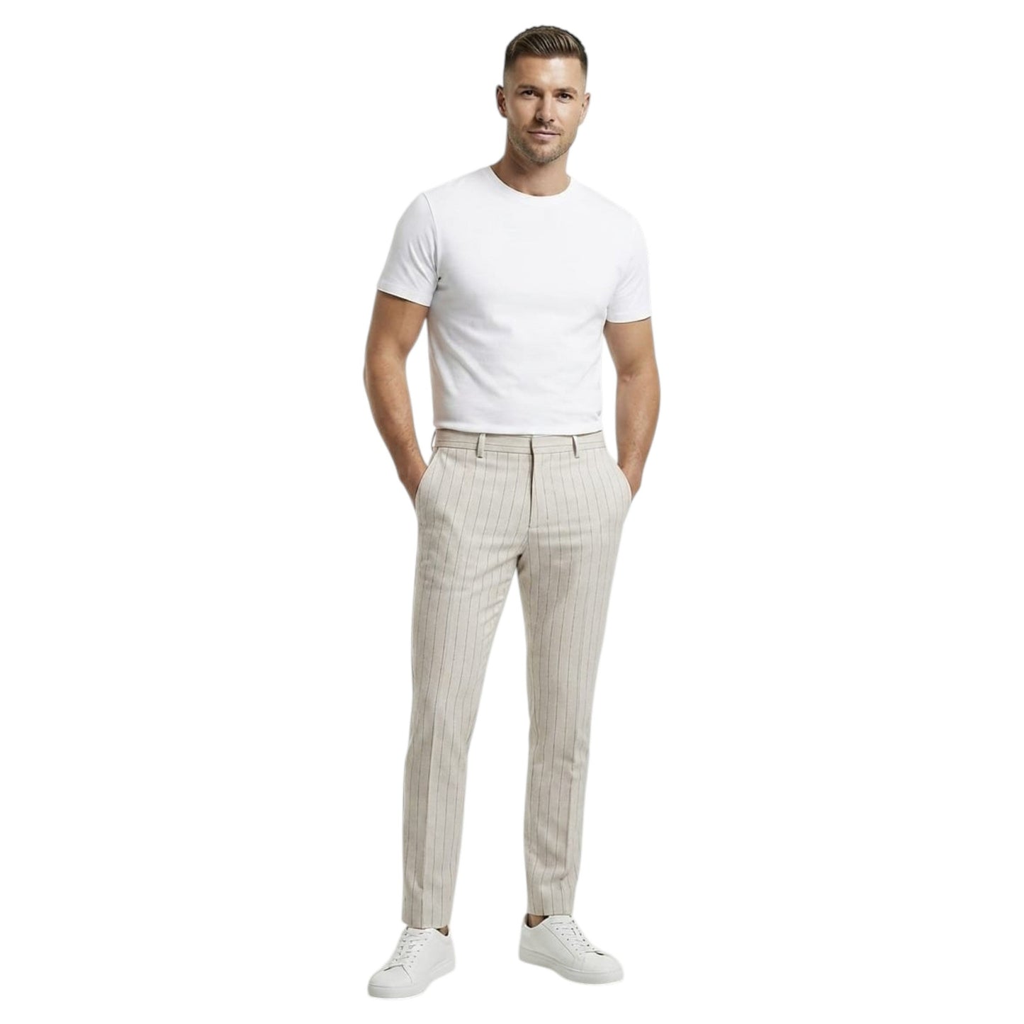 Men's Stripped Classic Pants,Beige