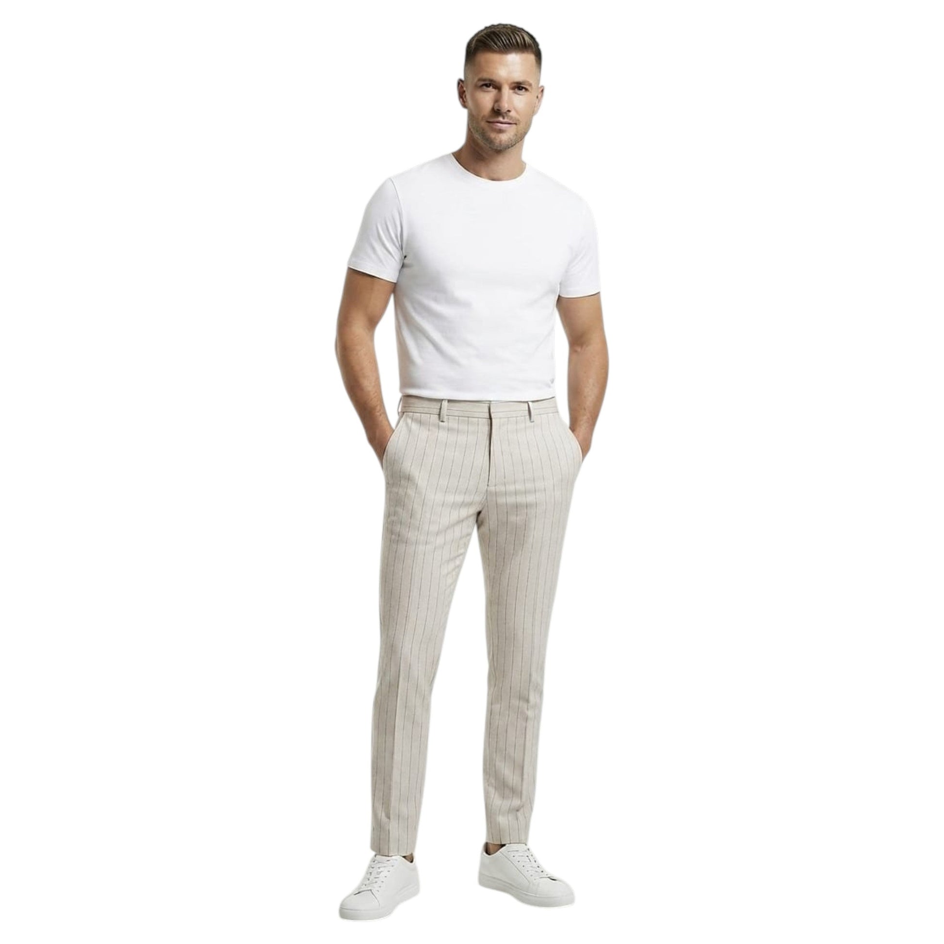 Men's Stripped Classic Pants,Beige