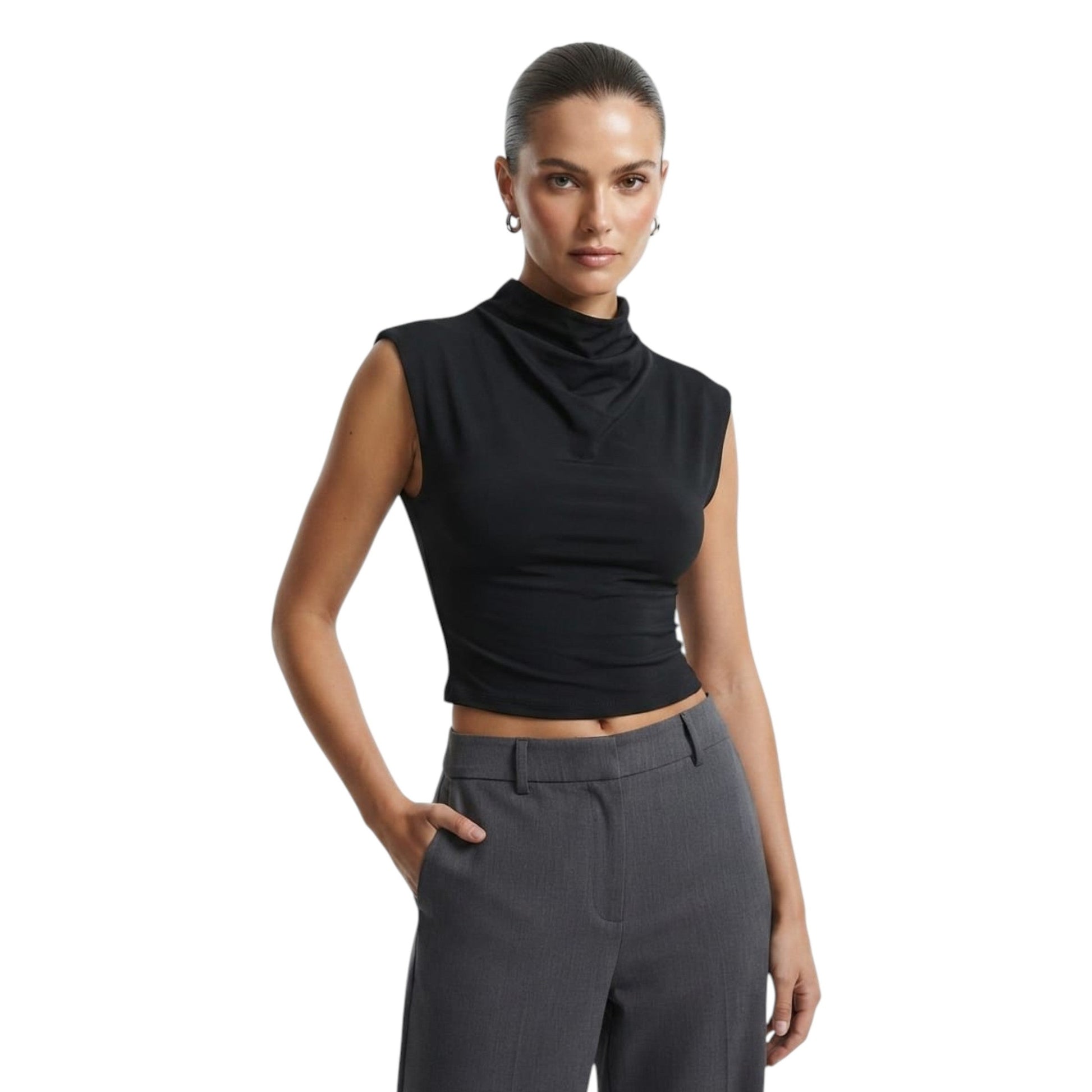 Women's Plain Solid Crop Top Open Back,Black