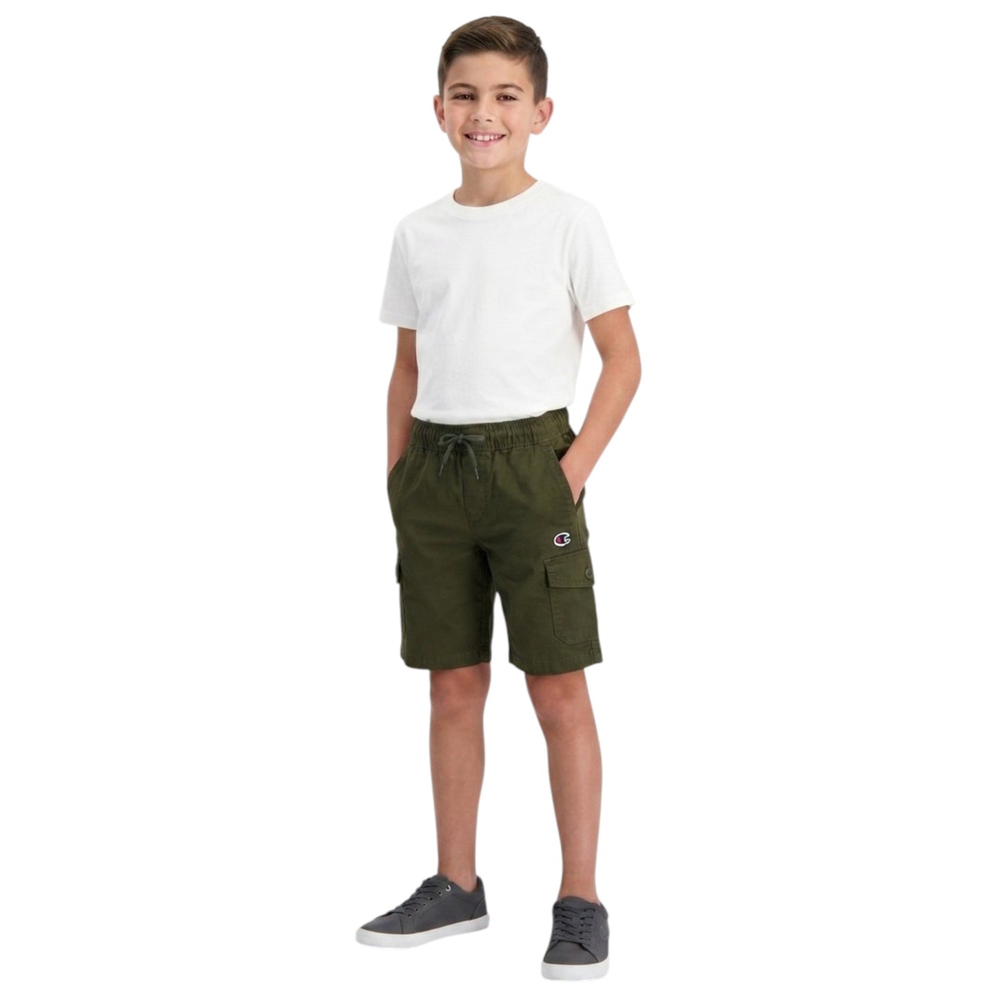Kids Boy's Plain Solid Cargo Short,Olive