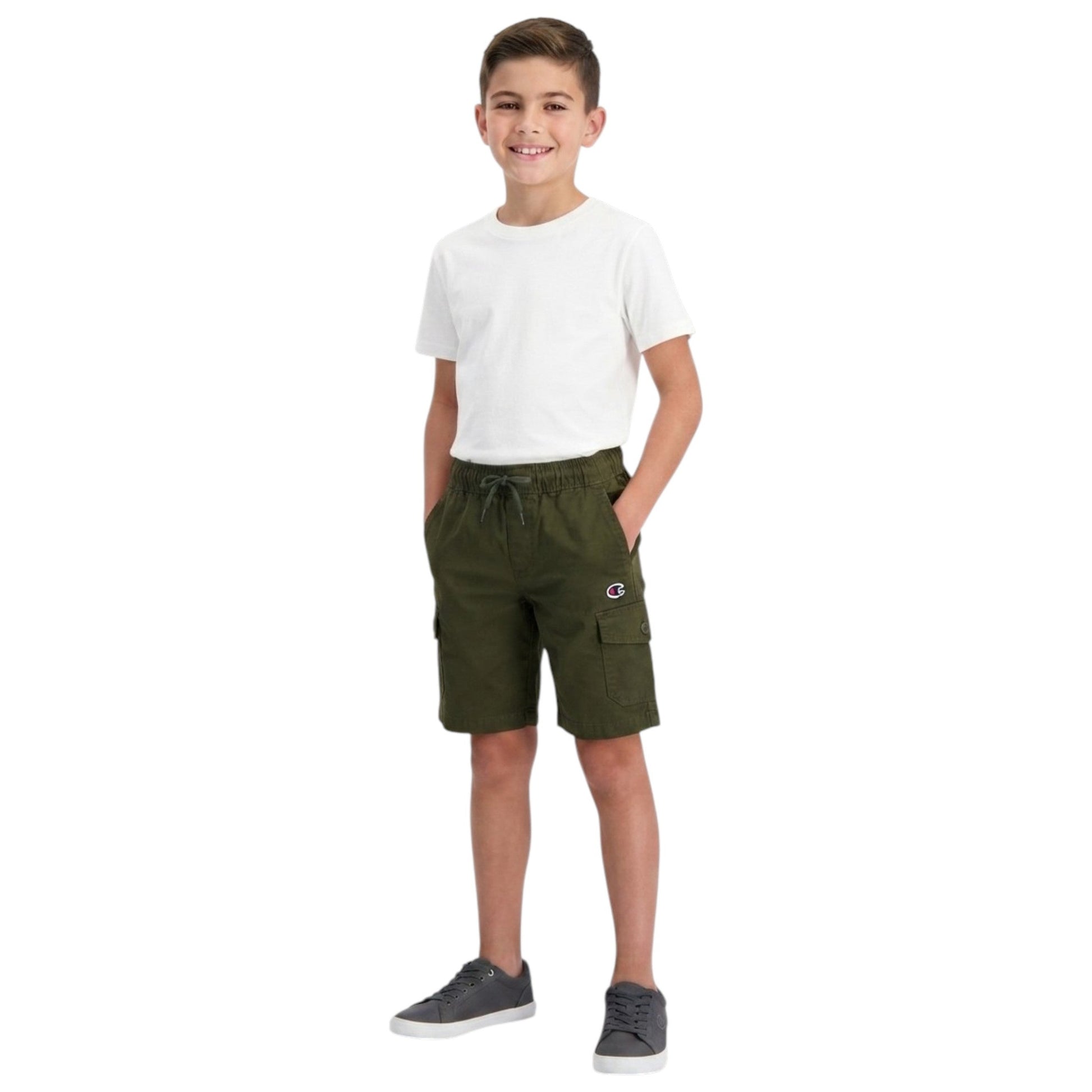 Kids Boy's Plain Solid Cargo Short,Olive