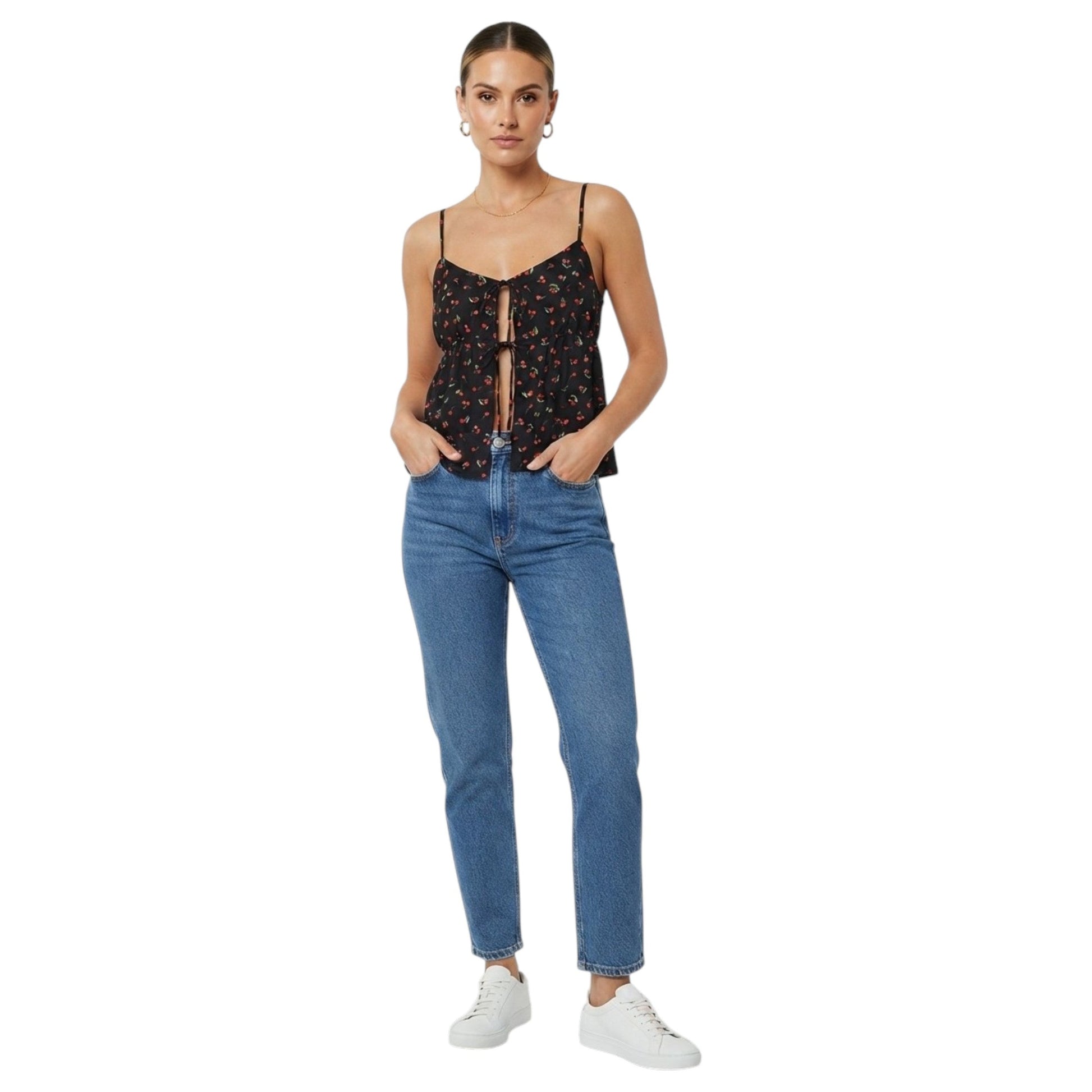 Women's Cherry Printed Top,Black