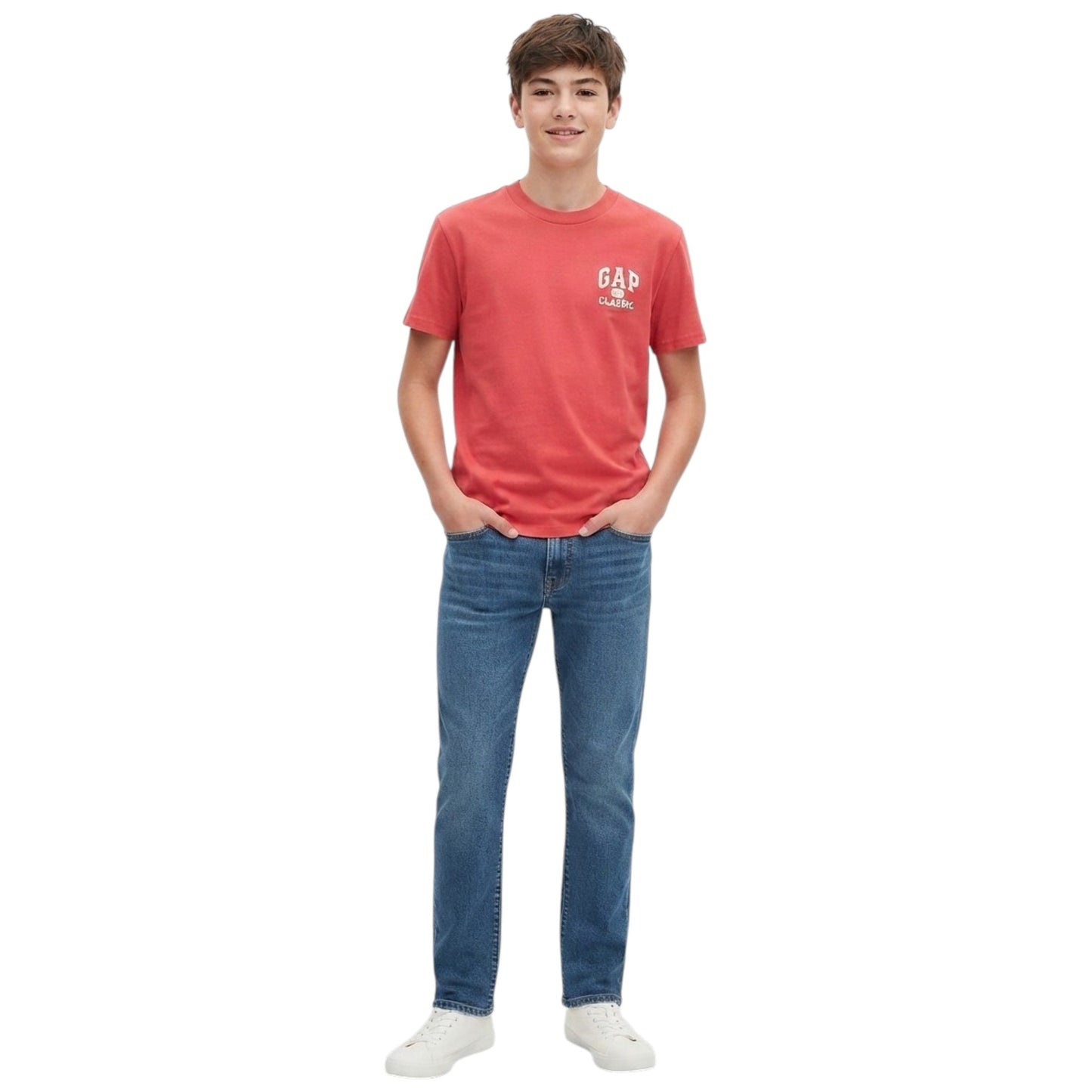 Kids Boy's Brand Logo Printed Top,Light Red