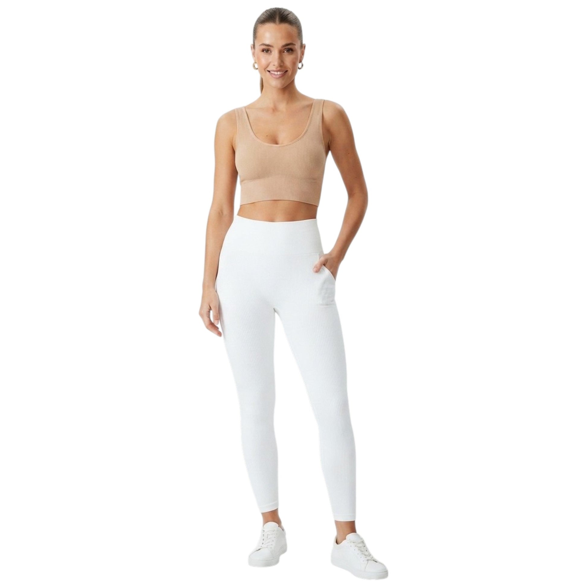 Women's Ribbed Sport Bra,Beige
