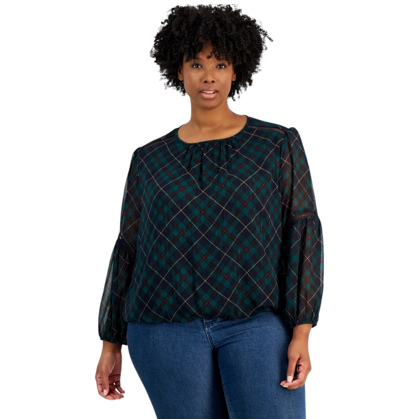 Women's Plaid Mesh Top,Multi