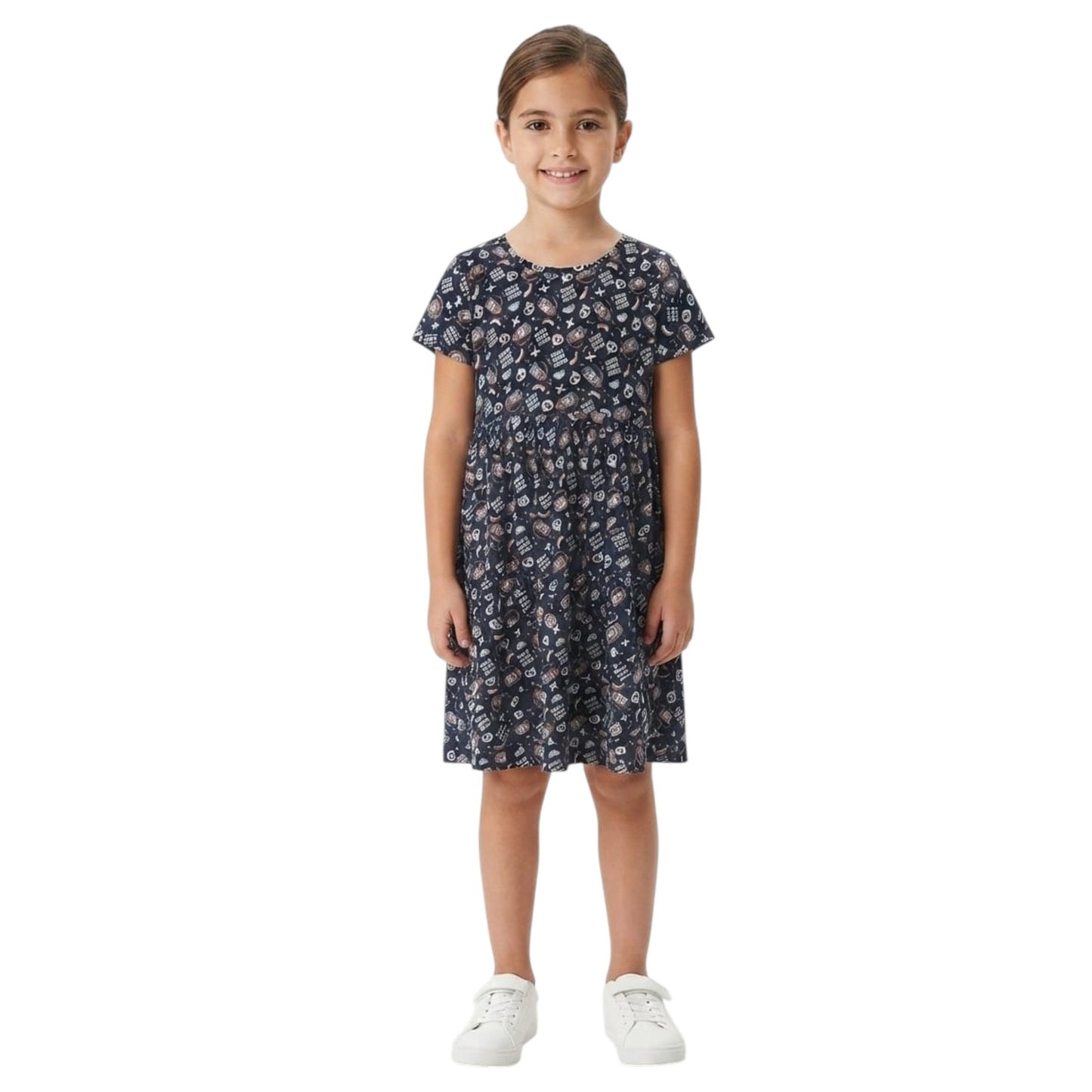 Kids Girl's Printed Dresss,Navy