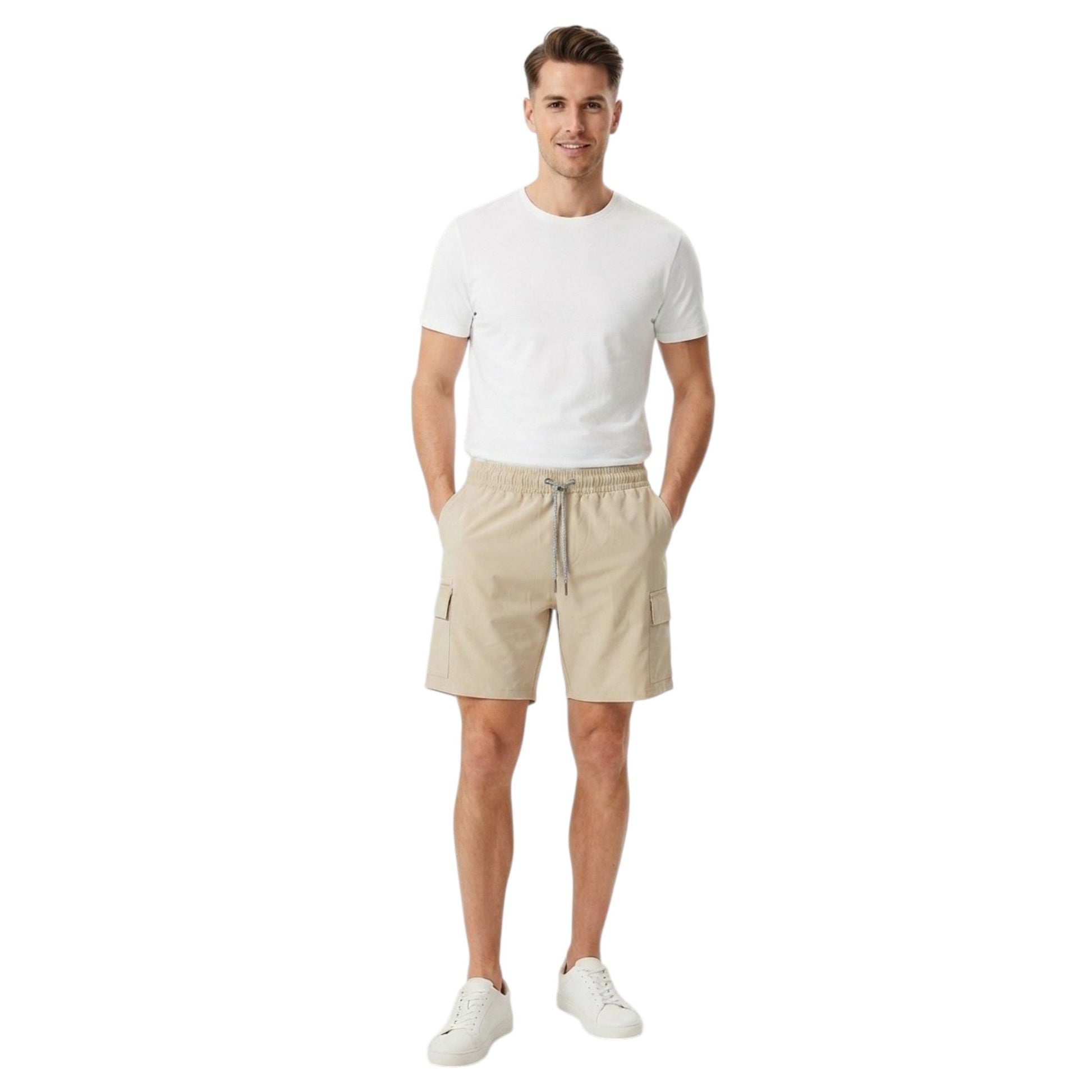 Men's Plain Solid Cargo Short,Beige