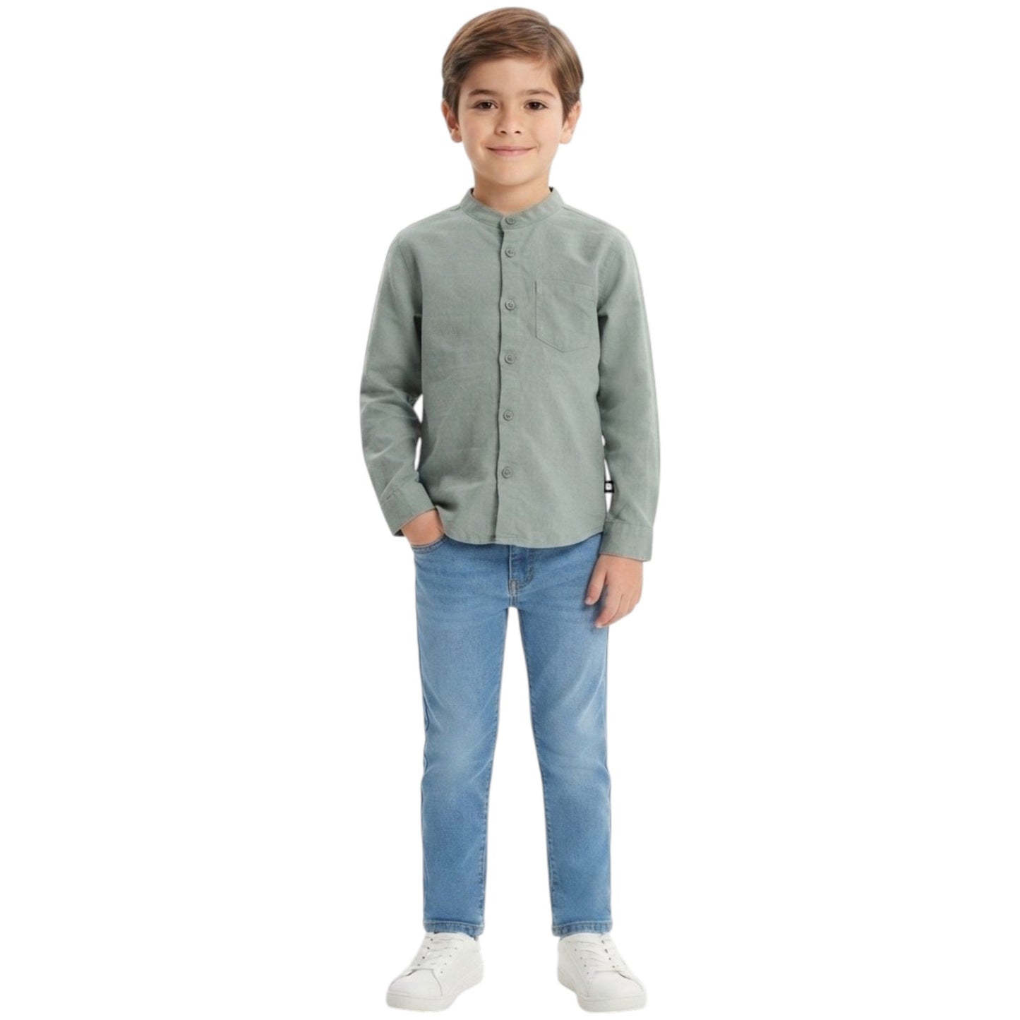 Kids Boy's Plain Solid Dress Shirt,Dark Mint