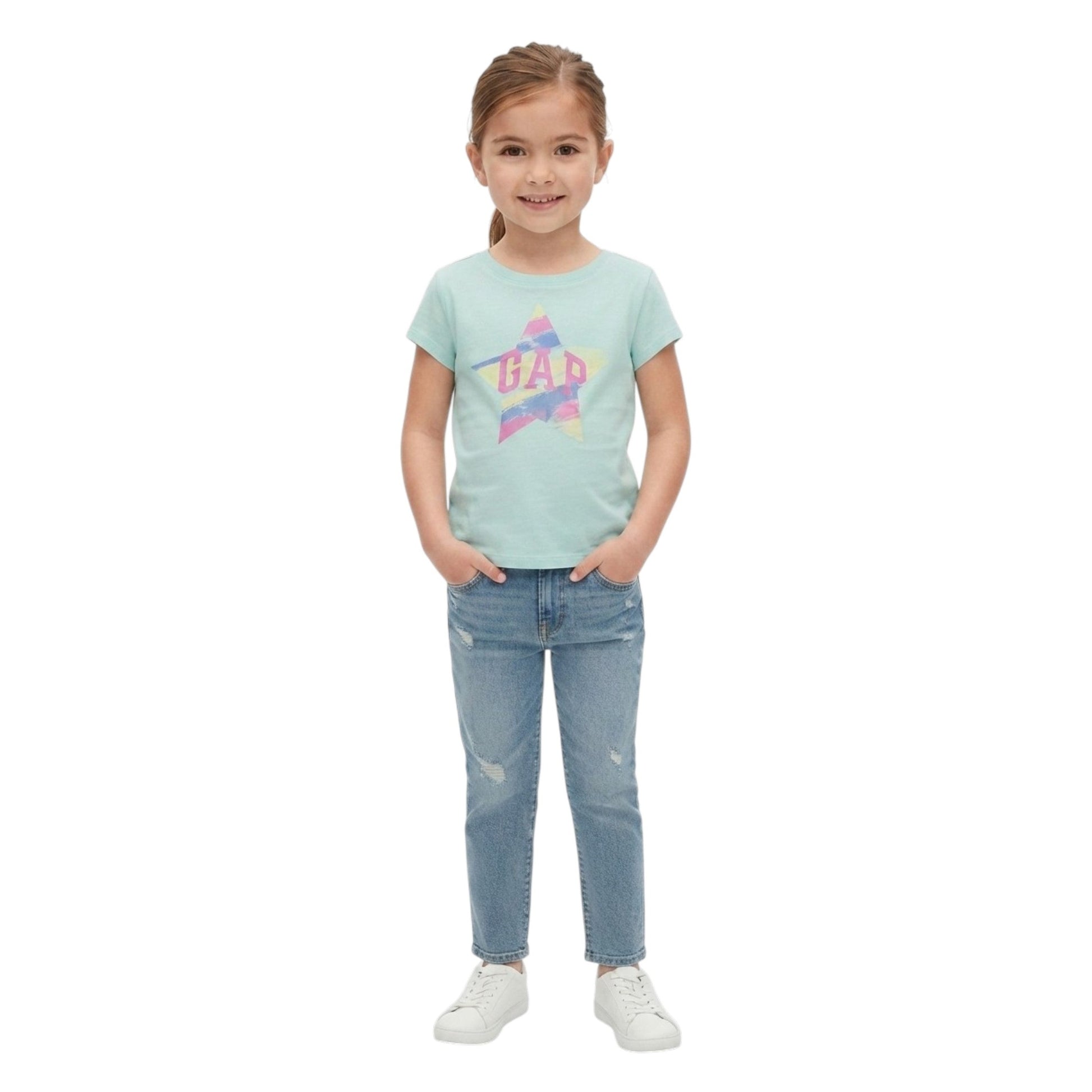 Kids Girl's Brand Logo Printed Top,Aqua