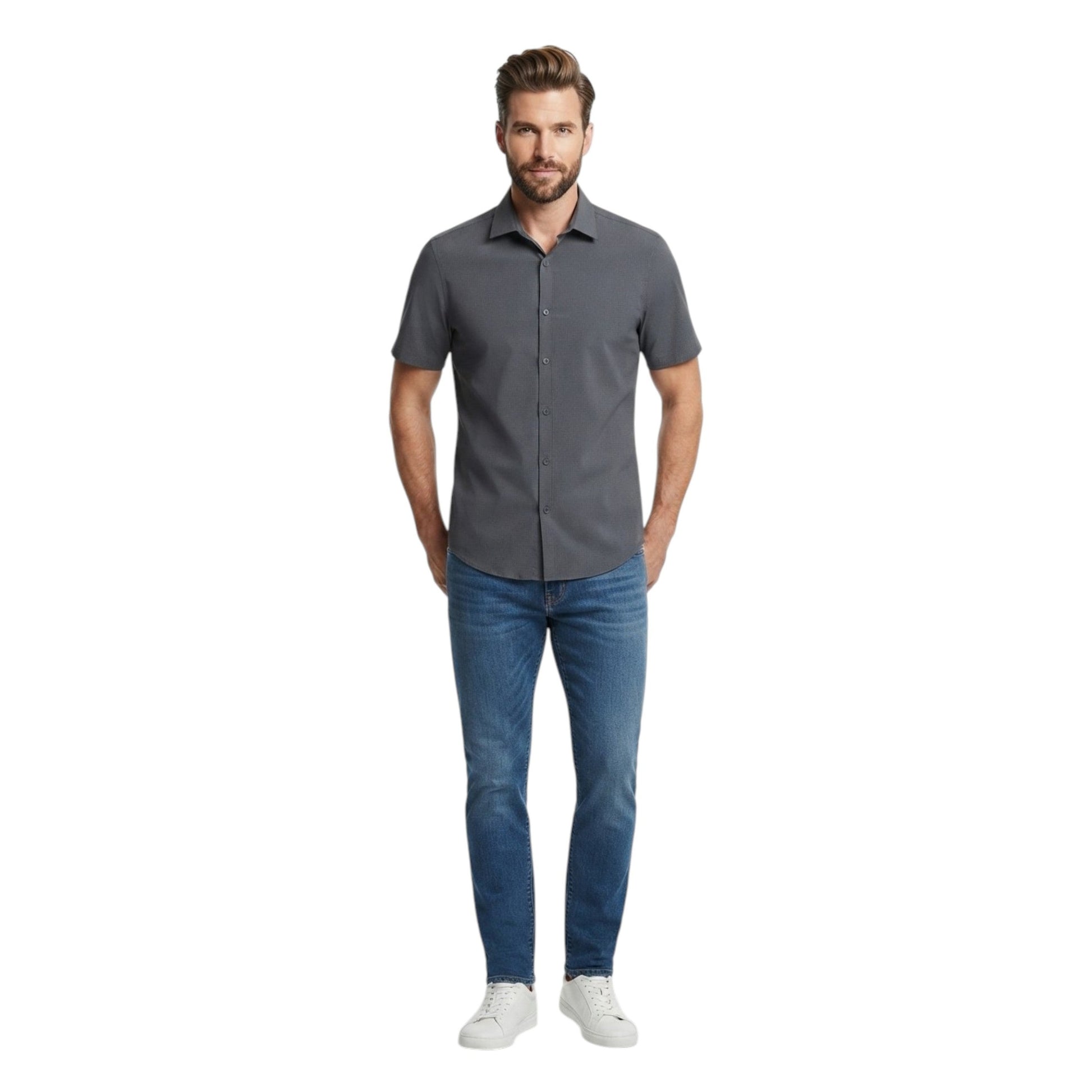 Men's Textured Dress Shirt,Dark Grey