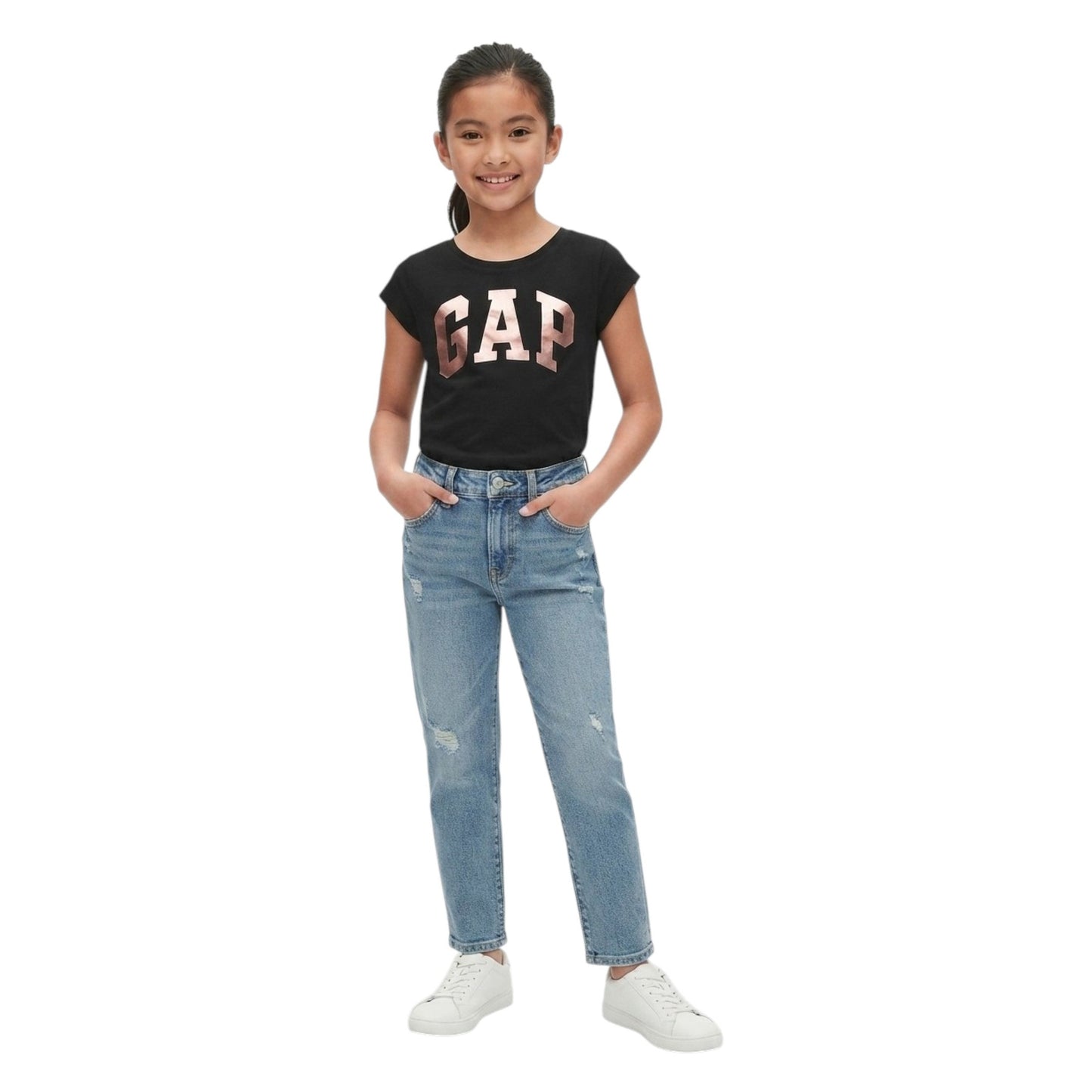 Kids Girl's Brand Logo Printed Top,Black