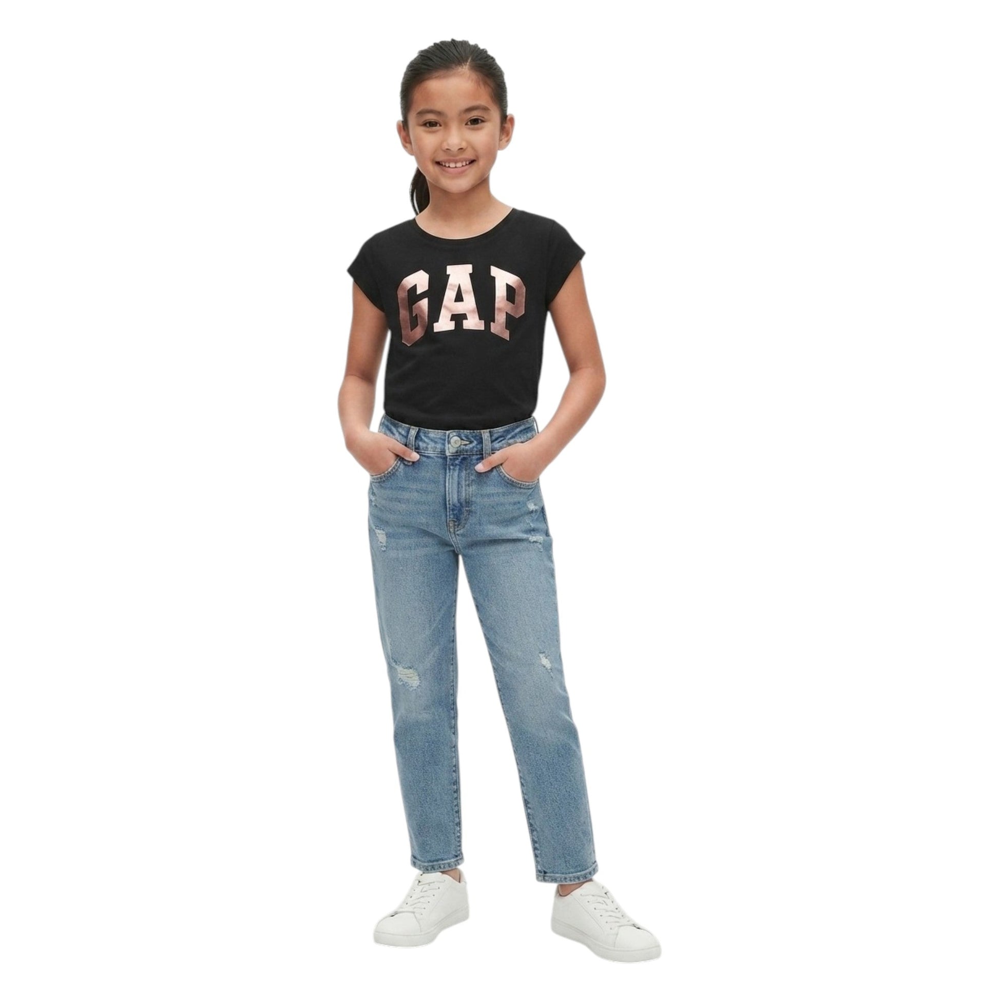 Kids Girl's Brand Logo Printed Top,Black