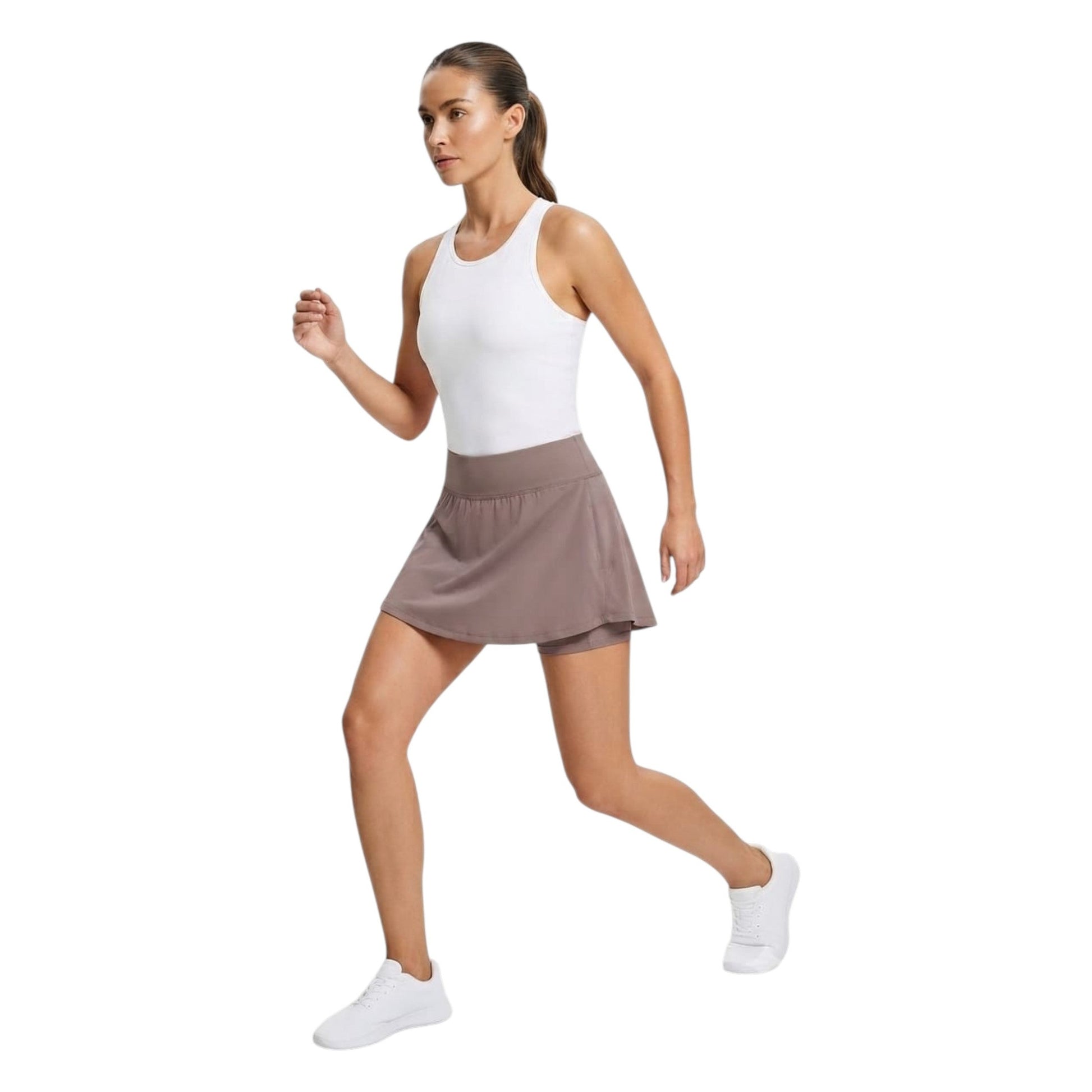 Women's Plain Solid Skort,Dark Nude