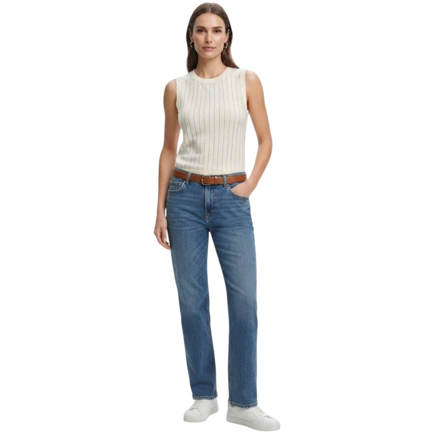 Women's Striped Top,Beige
