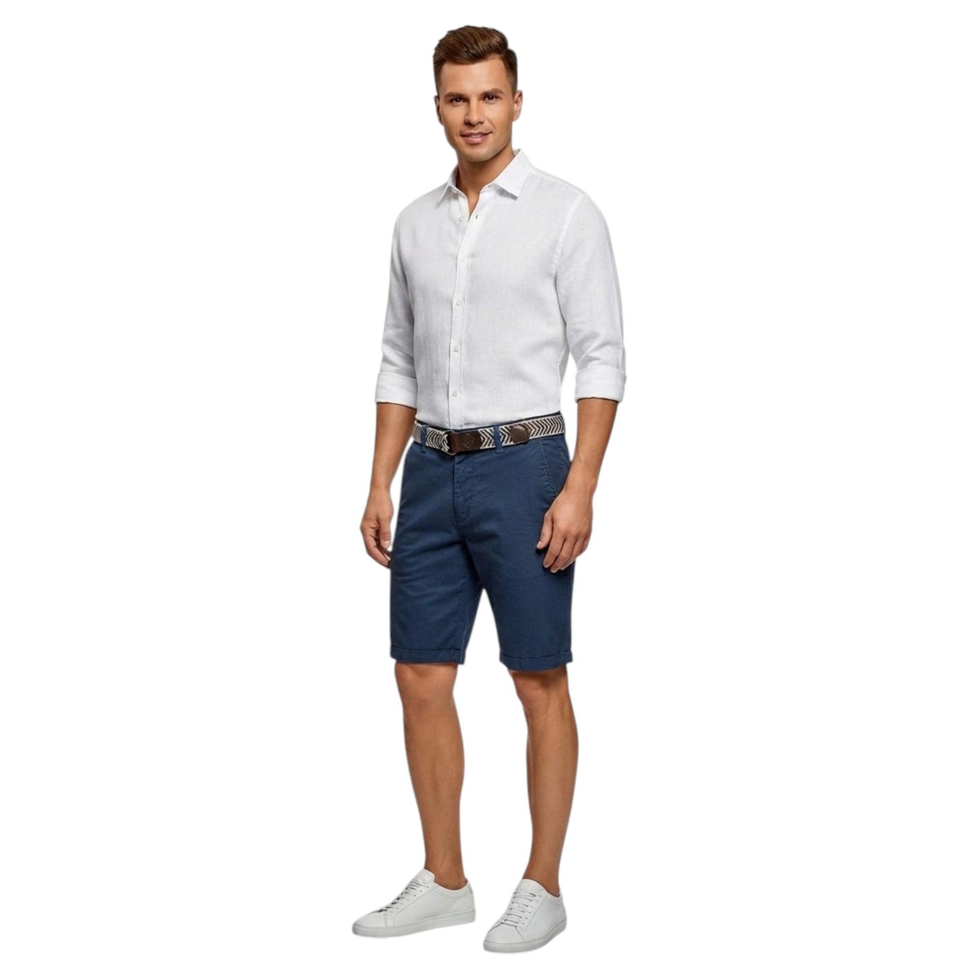 Men's Textured Short With Belt,Navy