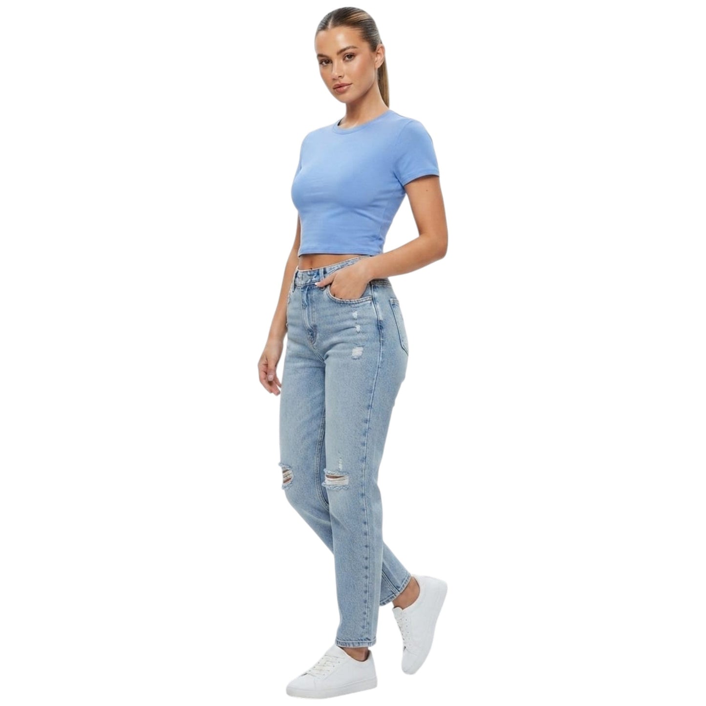 Women's Plain Solid Crop Top,Blue
