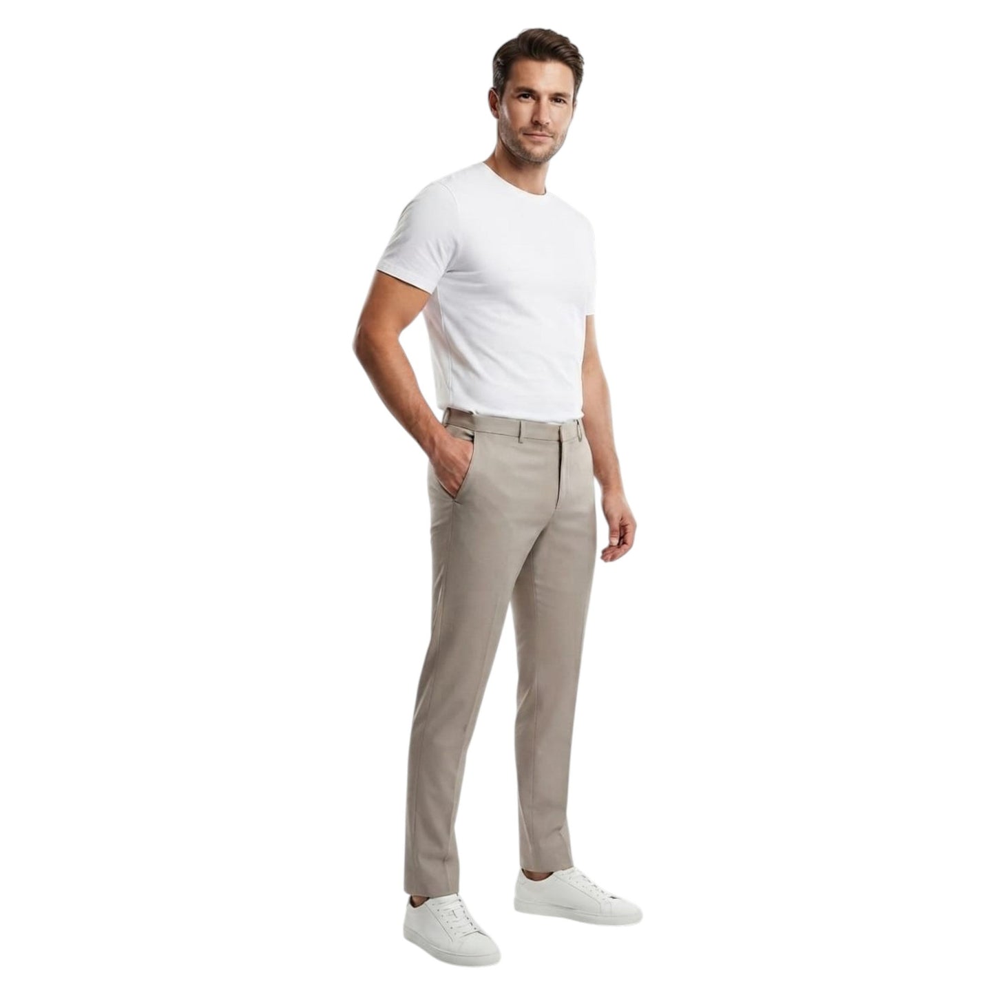 Men's Plain Solid Classic Pant,Beige