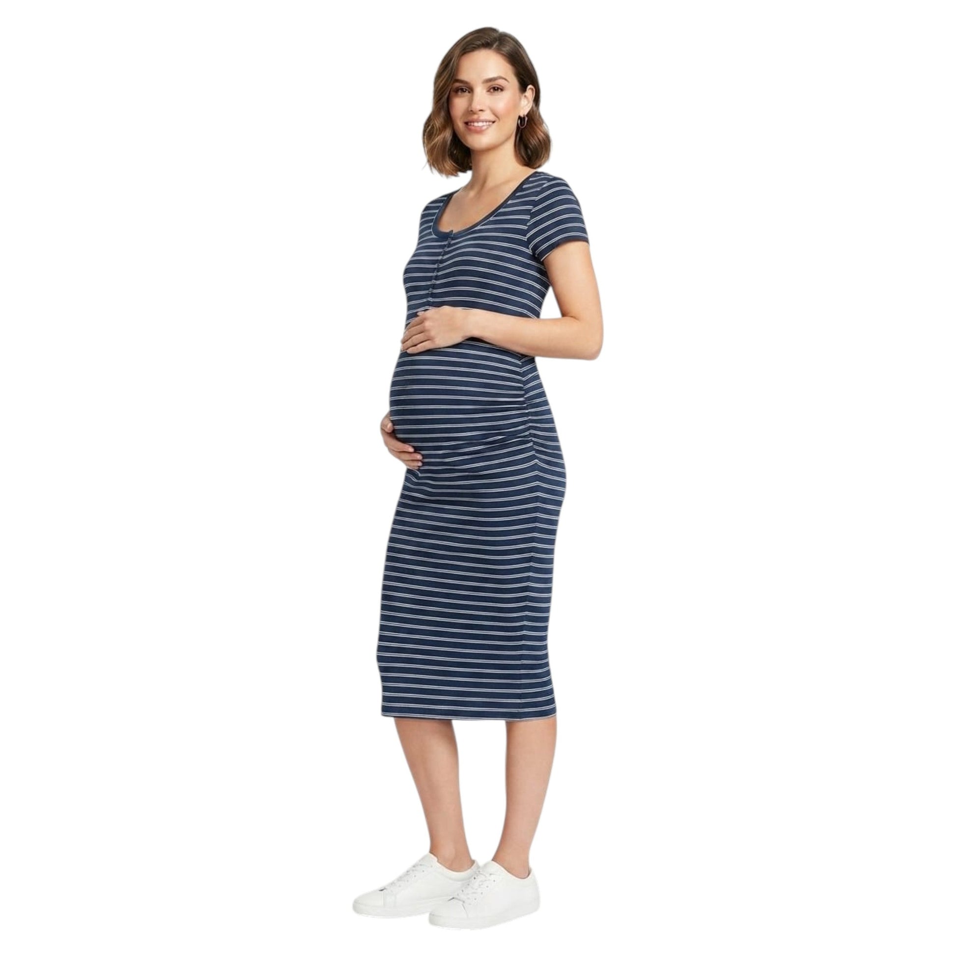 Women's Striped Pregnant Dress,Navy