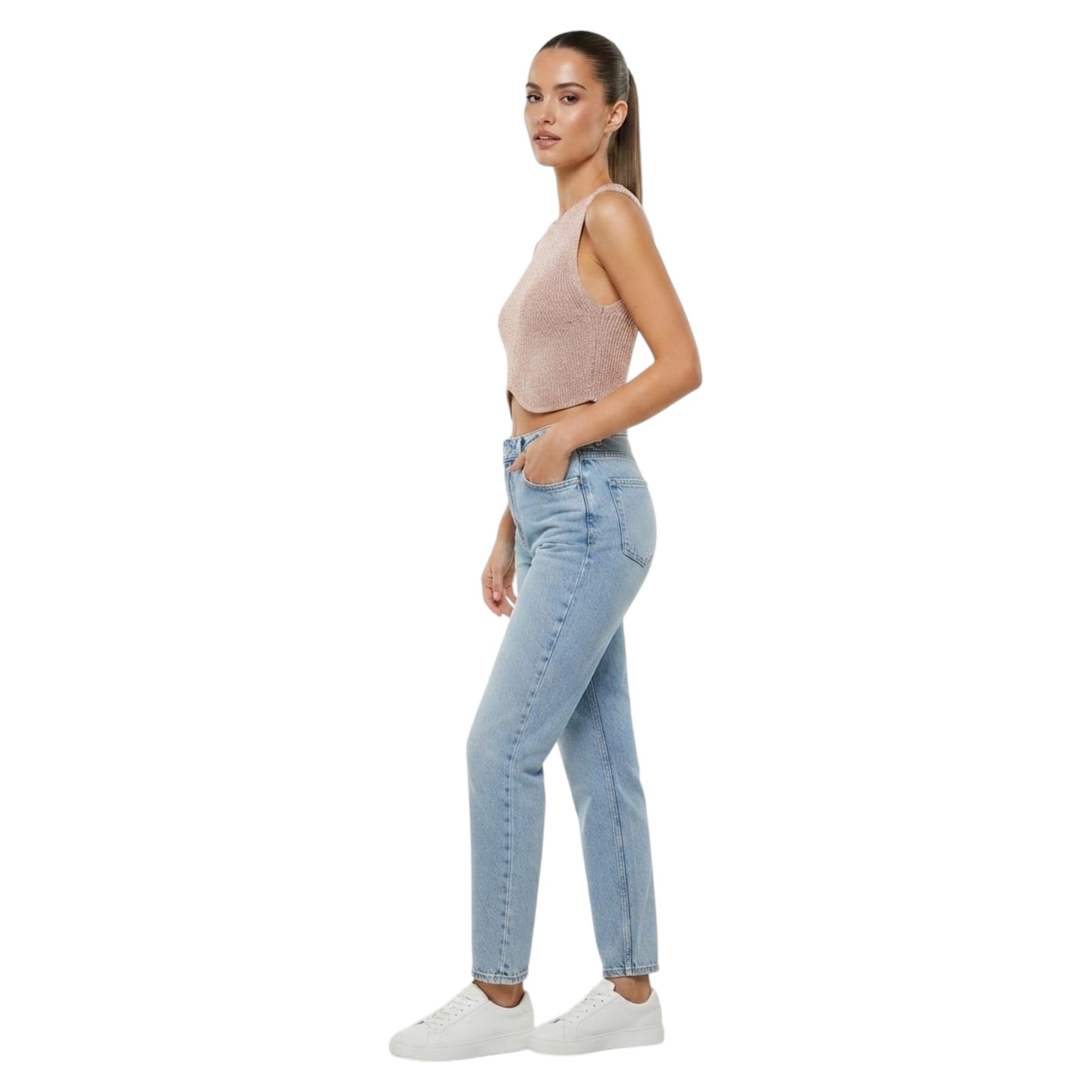 Women's Knitted Crop Top,Nude Pink