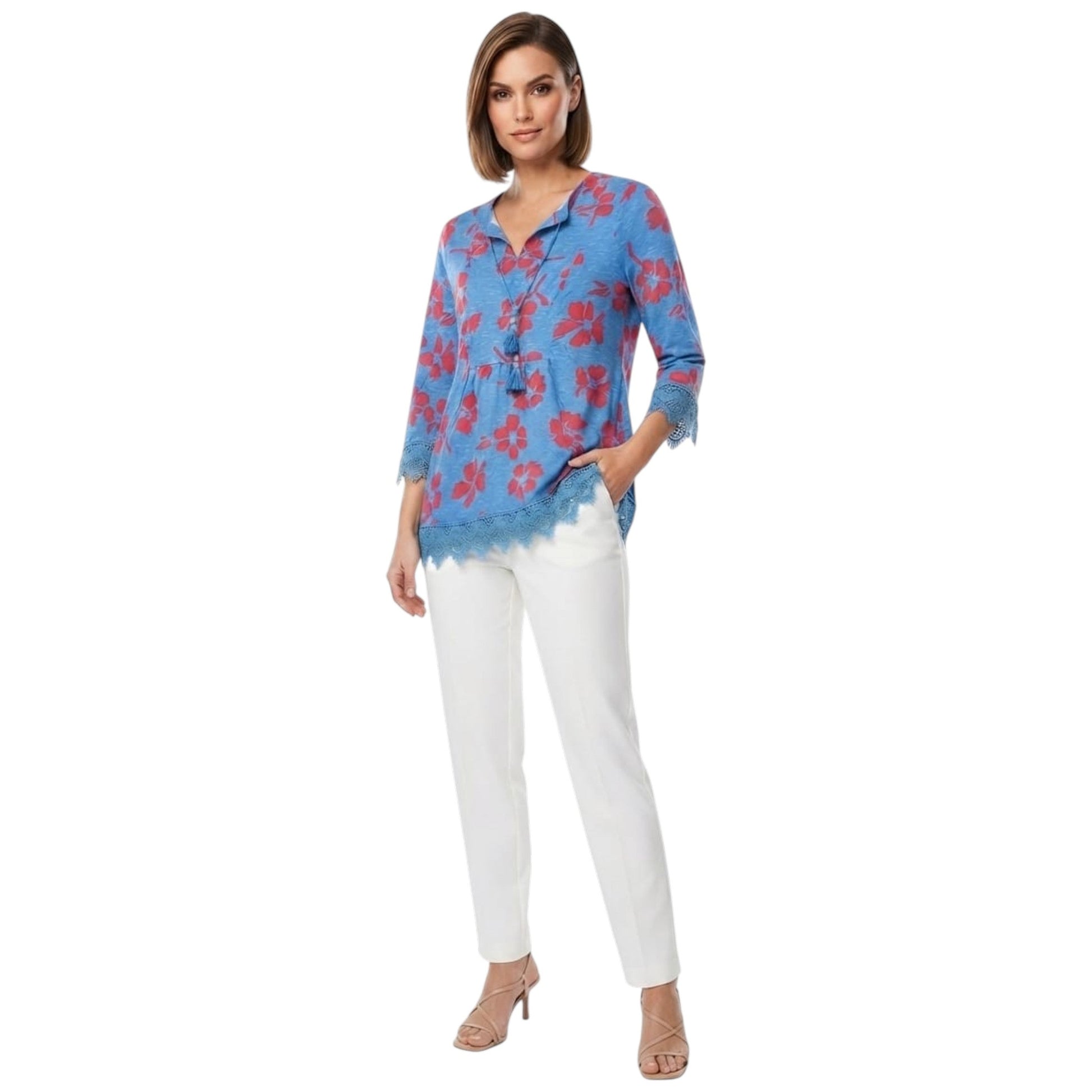 Women's Floral Printed Top,Blue