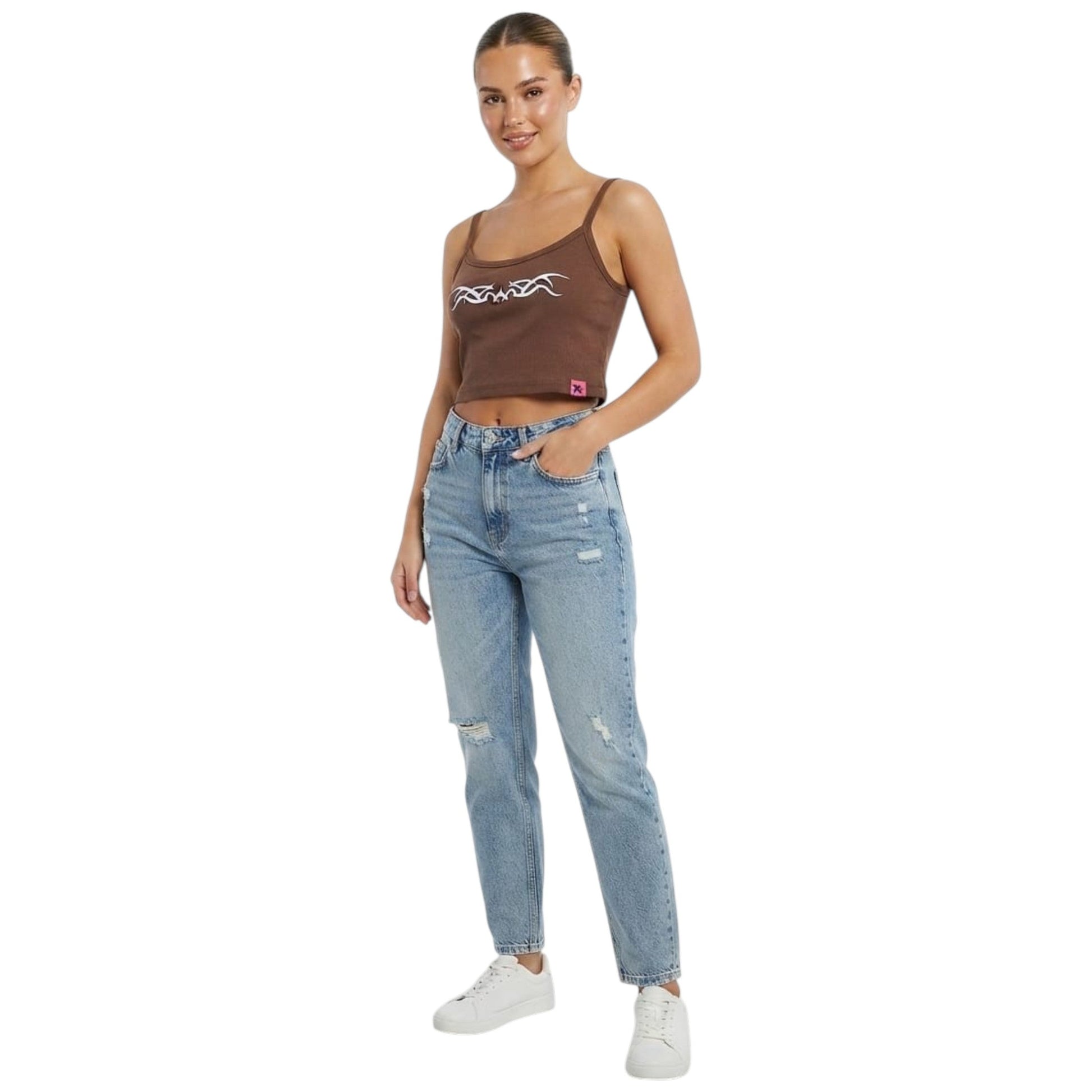 Women's Printed Crop Top,Brown