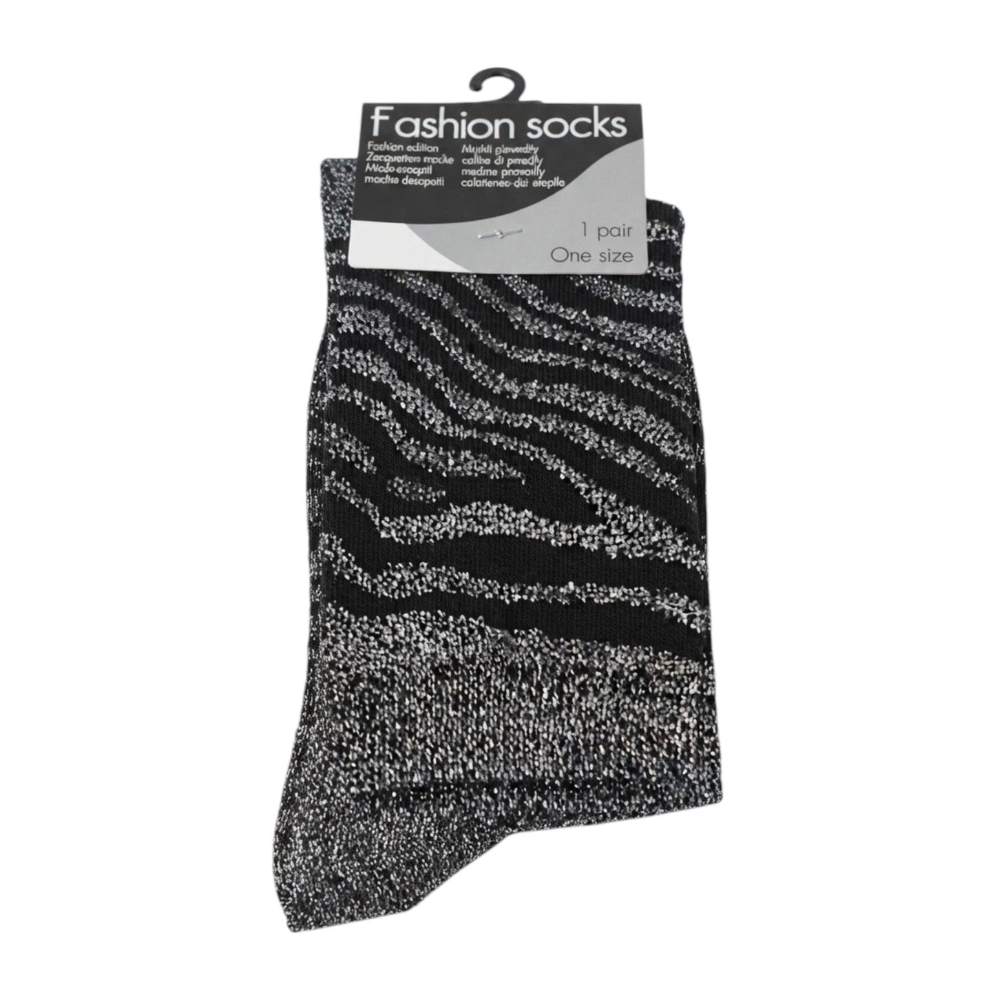 Women's Striped Glitter Socks,Black
