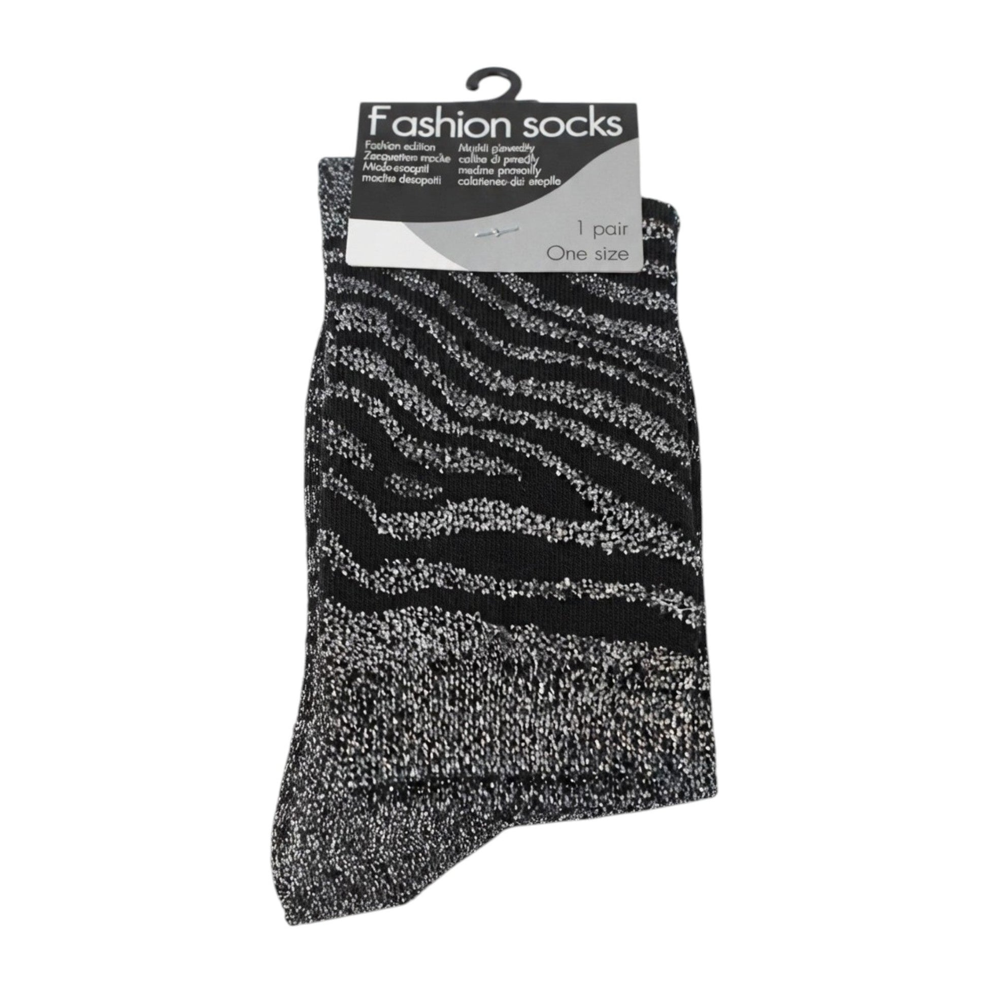 Women's Striped Glitter Socks,Black