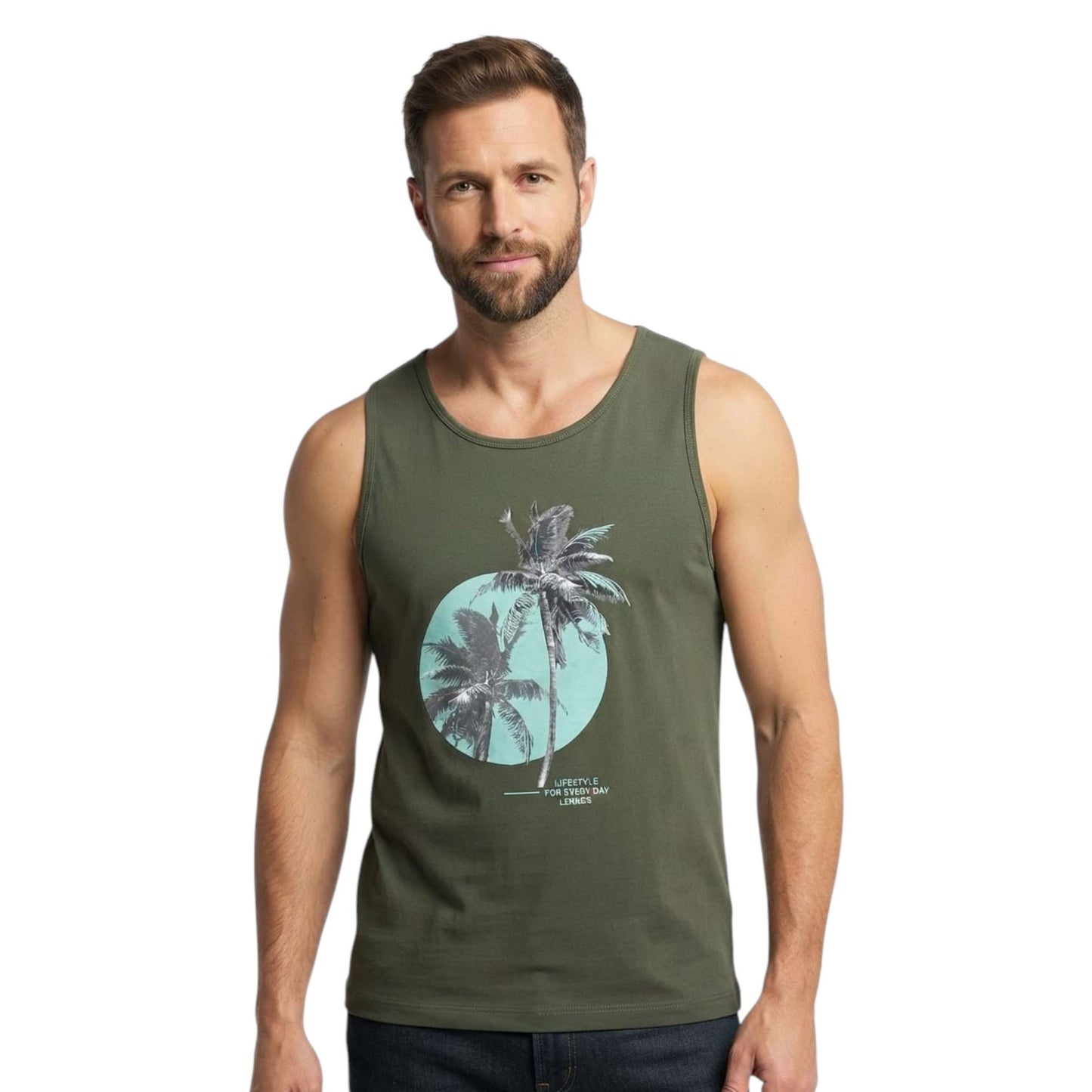 Men's Printed Top,Olive