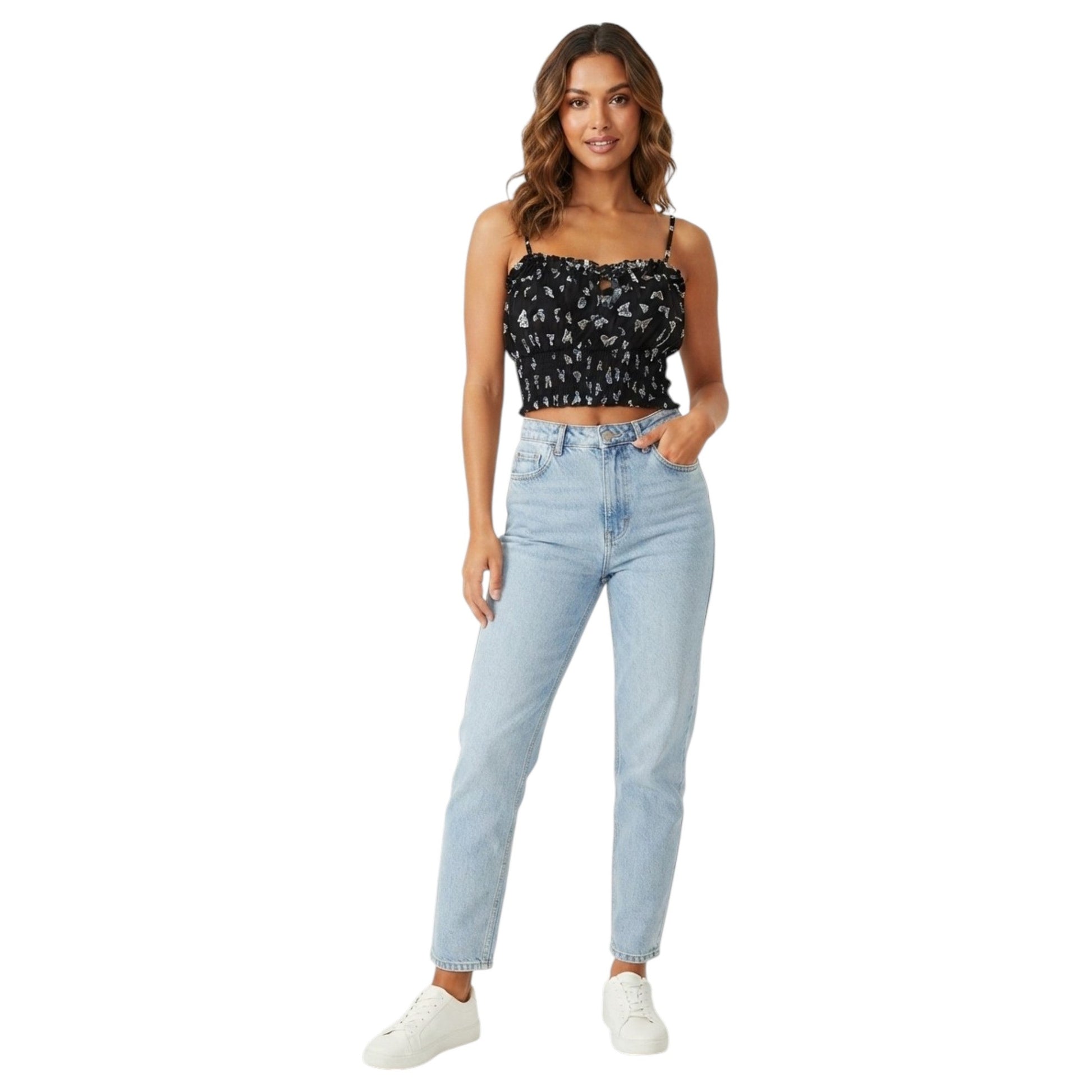 Women's Printed Crop Top,Black
