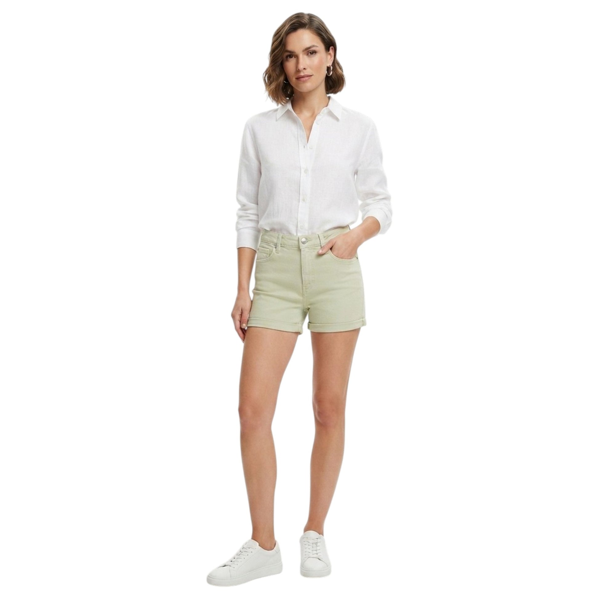Women's Plain Solid Jeans Short,Light Mint