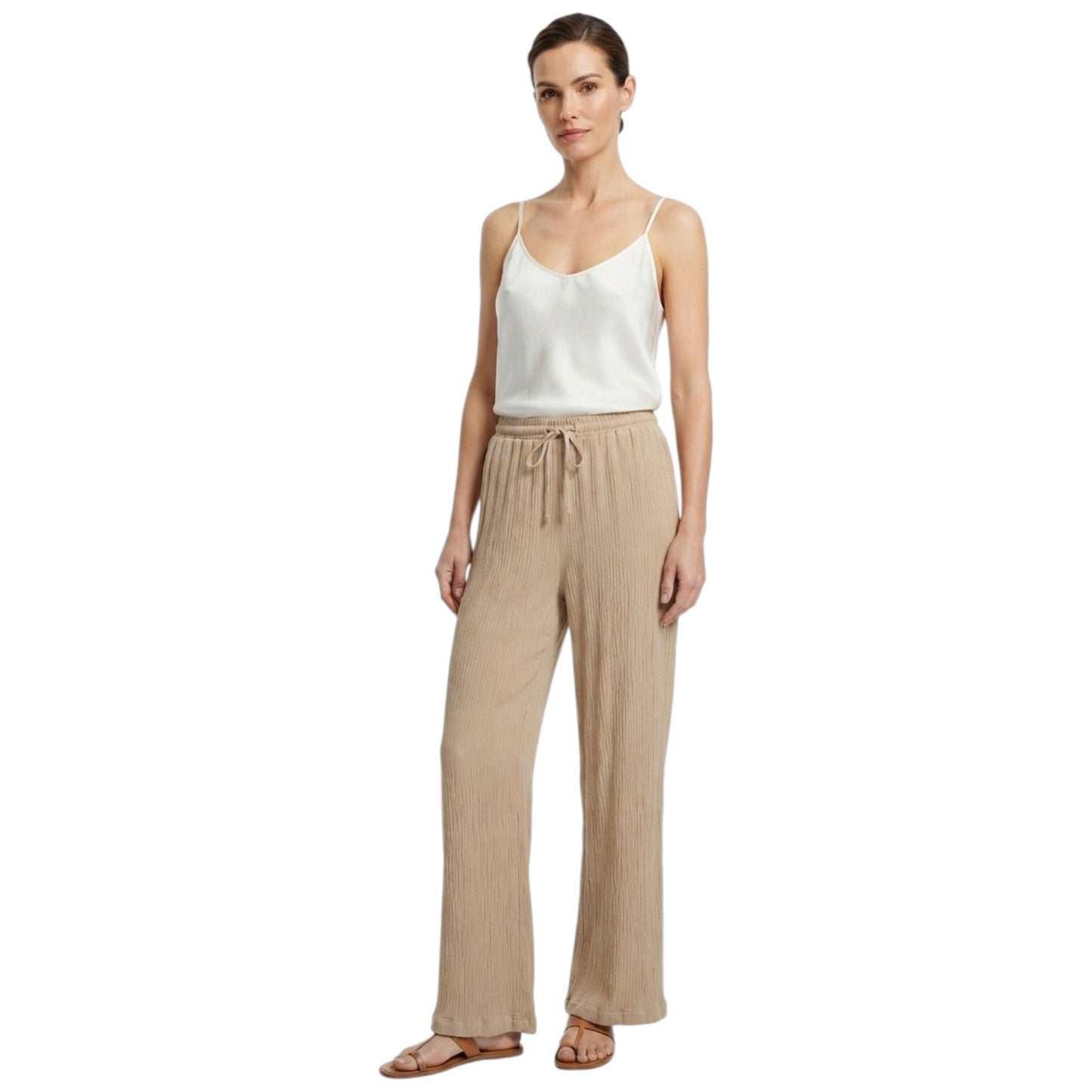 Women's Ribbed Pants,Beige