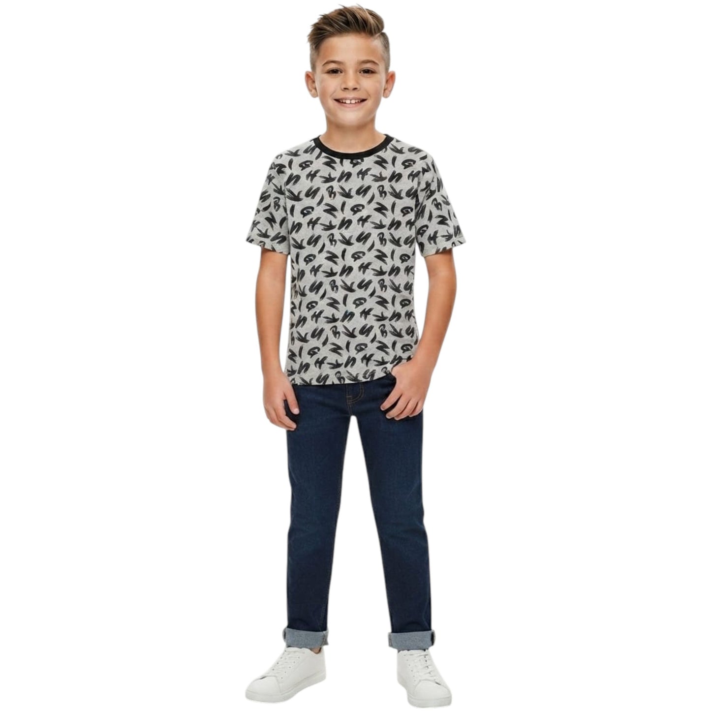 Kids Boy's Printed Top,Light Grey