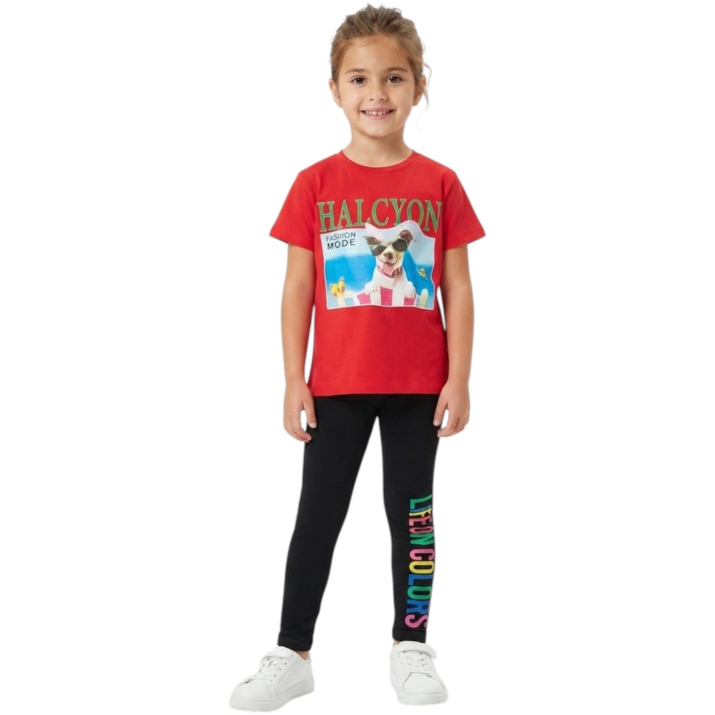 Kids Girl's Printed Set Top & Pant,Red/Black