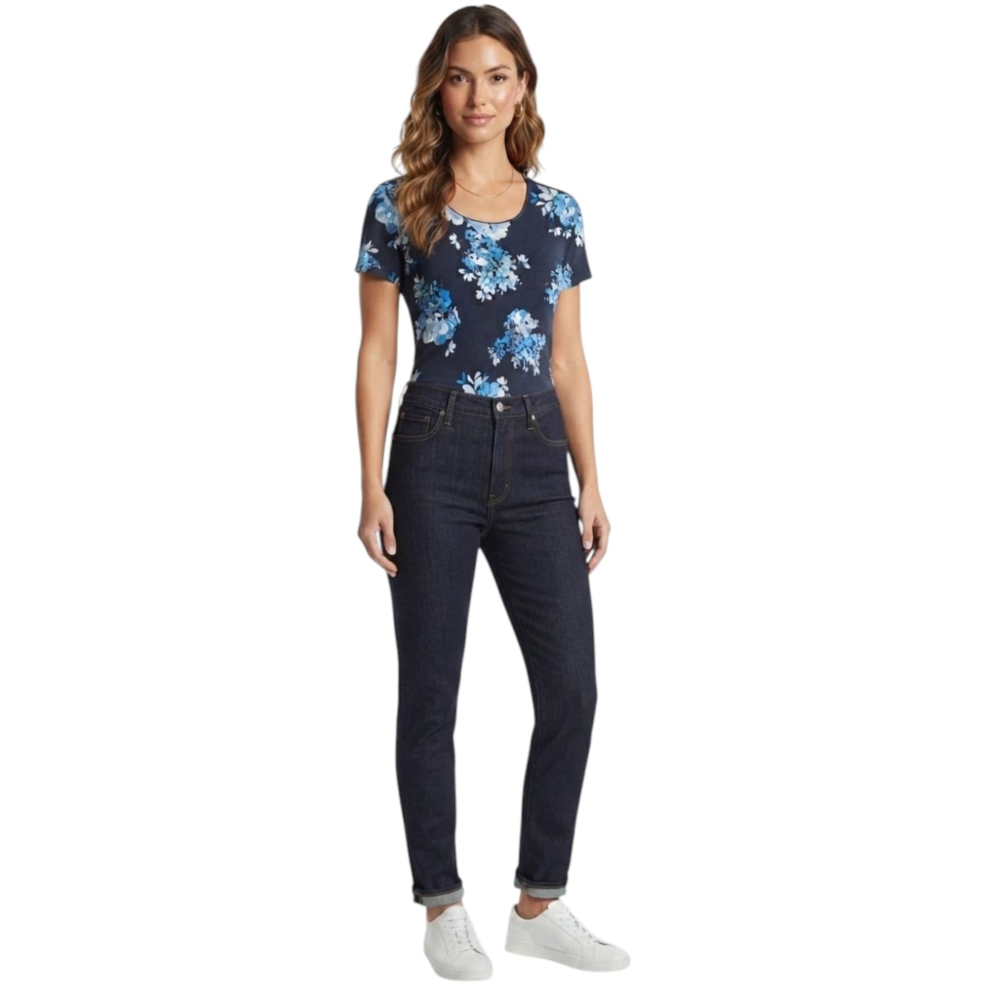 Women's Floral Printed Top,Navy